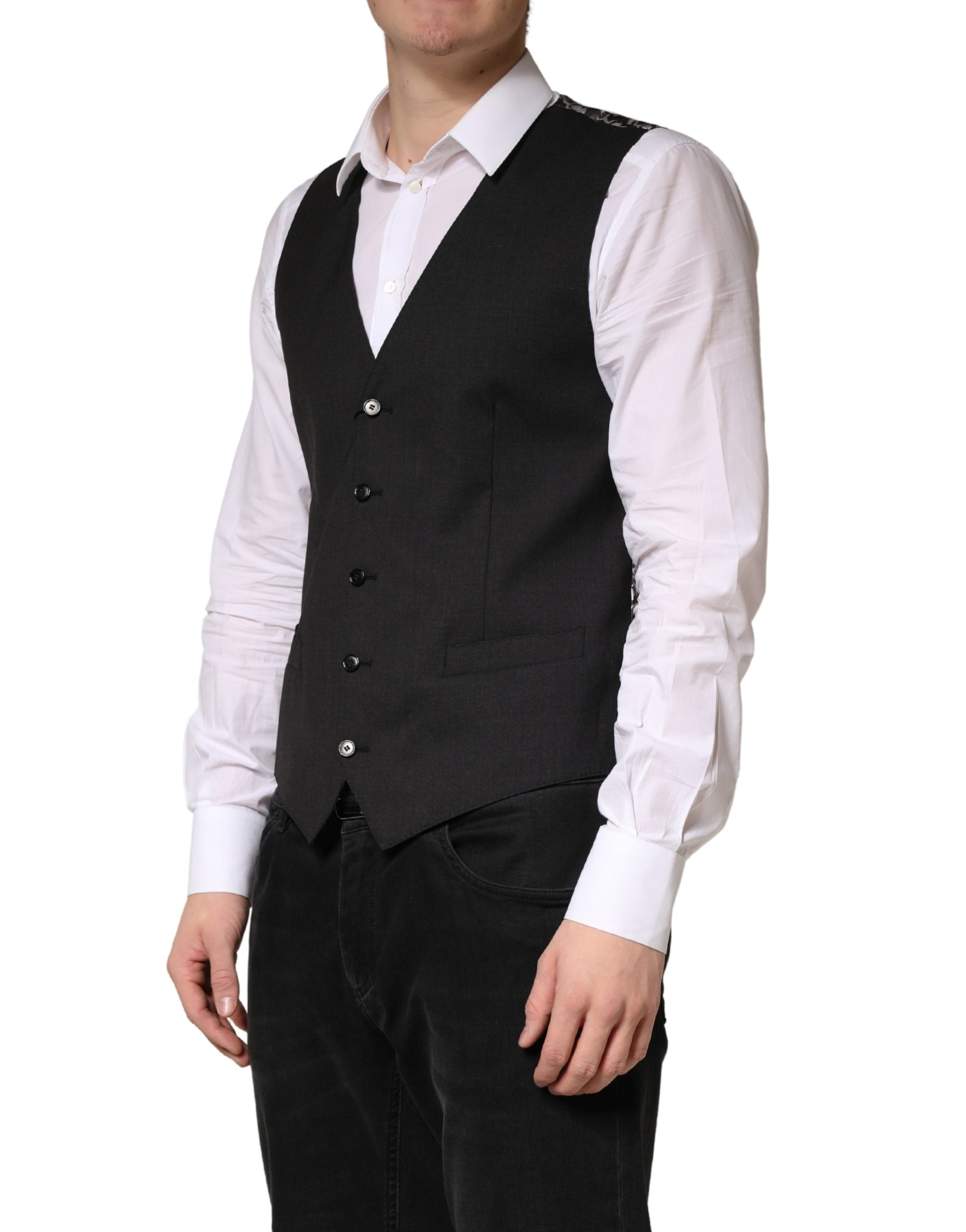 Dolce & Gabbana Black Wool Dress Men Formal Waistcoat Vest Dolce & Gabbana
