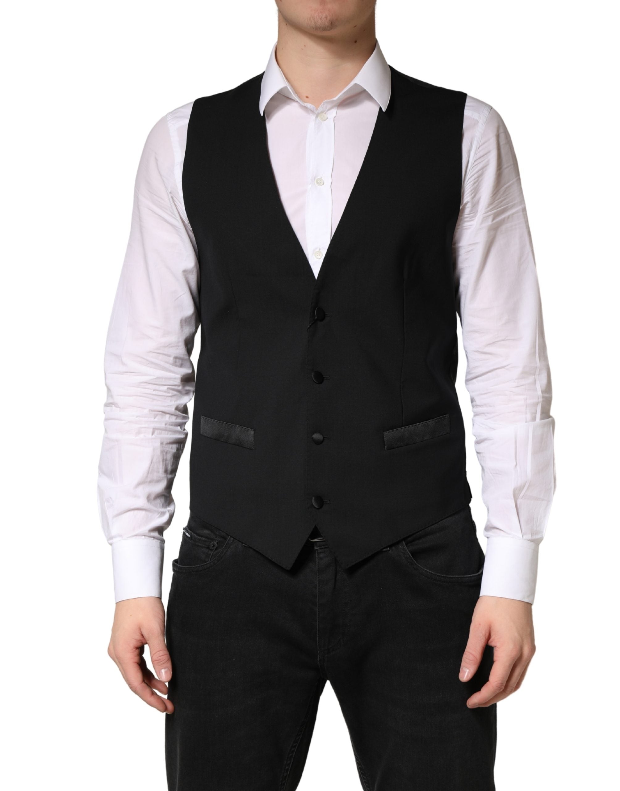 Dolce & Gabbana Black Wool Dress Men Formal Waistcoat Vest Dolce & Gabbana