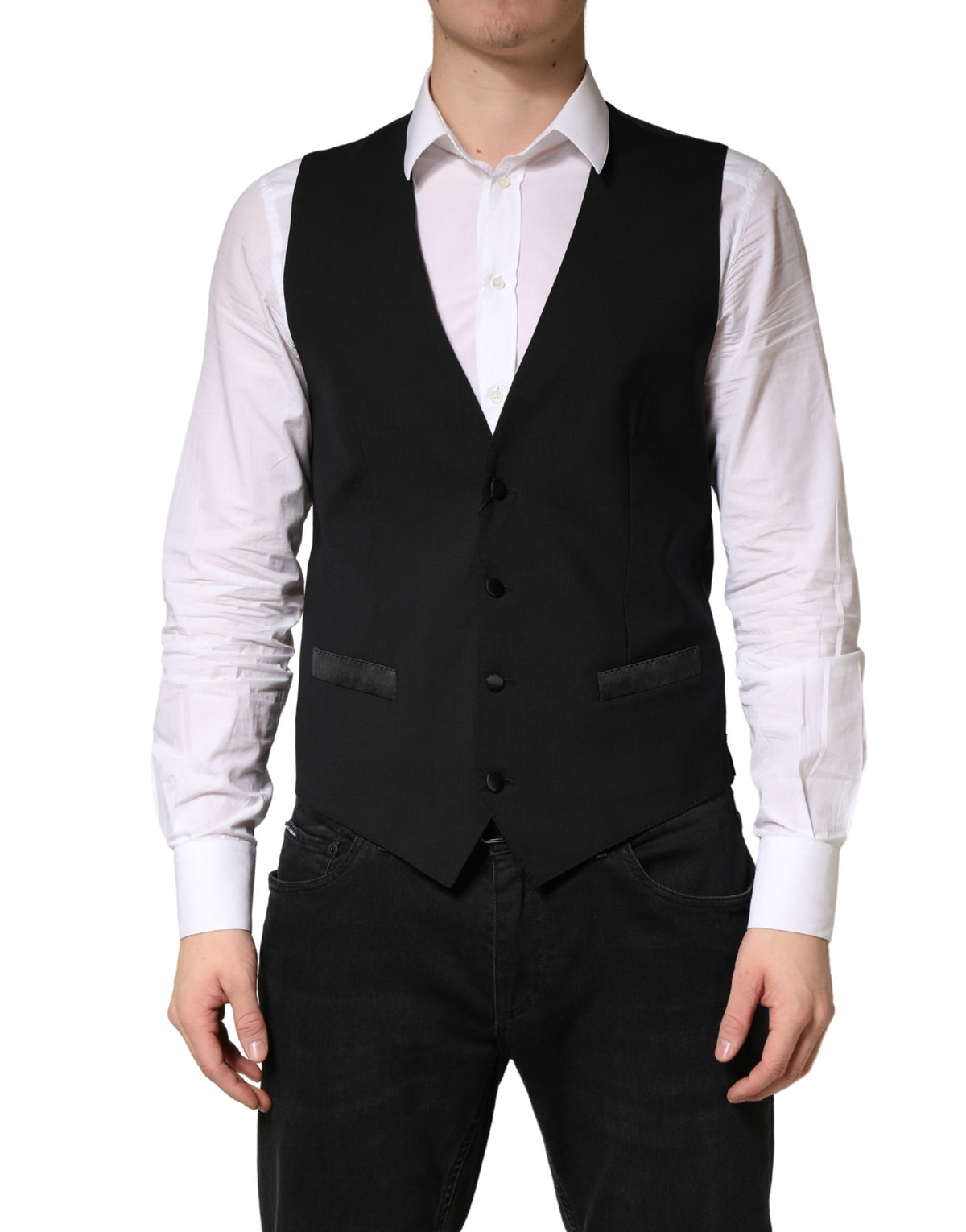 Dolce & Gabbana Black Wool Dress Men Formal Waistcoat Vest