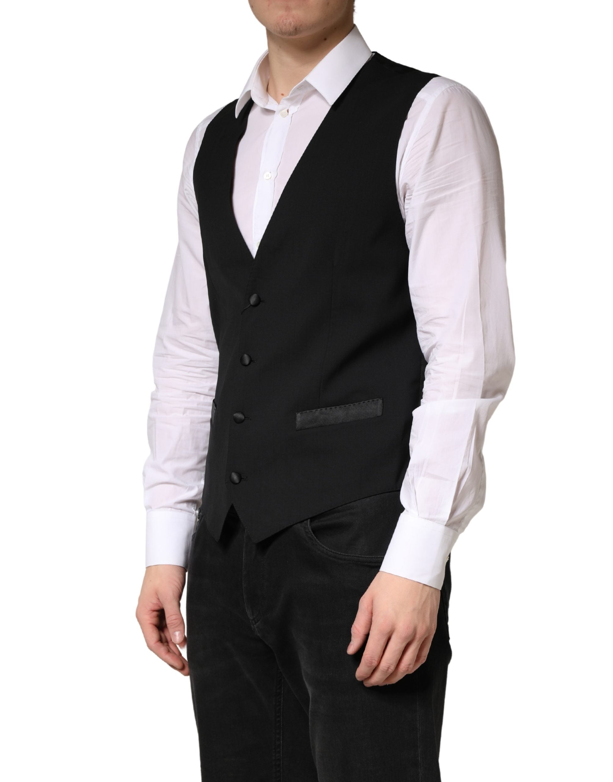 Dolce & Gabbana Black Wool Dress Men Formal Waistcoat Vest Dolce & Gabbana