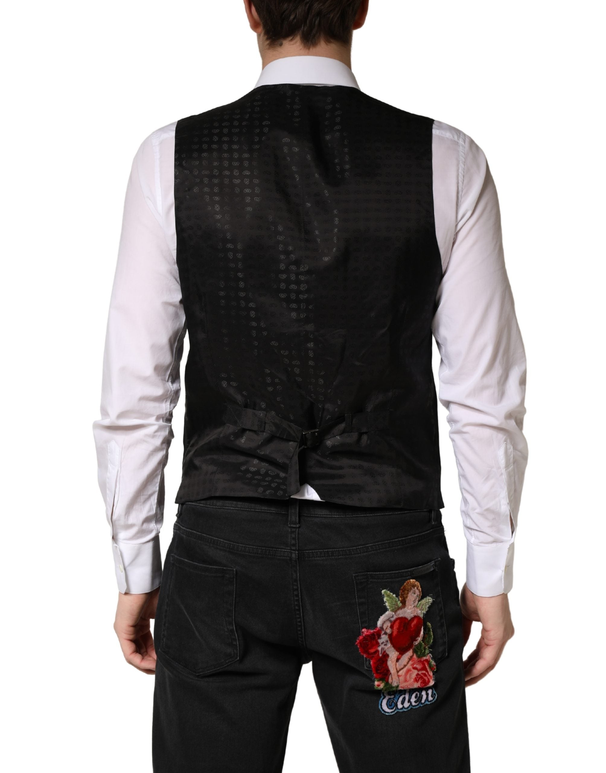 Dolce & Gabbana Black Wool Dress Men Formal Waistcoat Vest Dolce & Gabbana