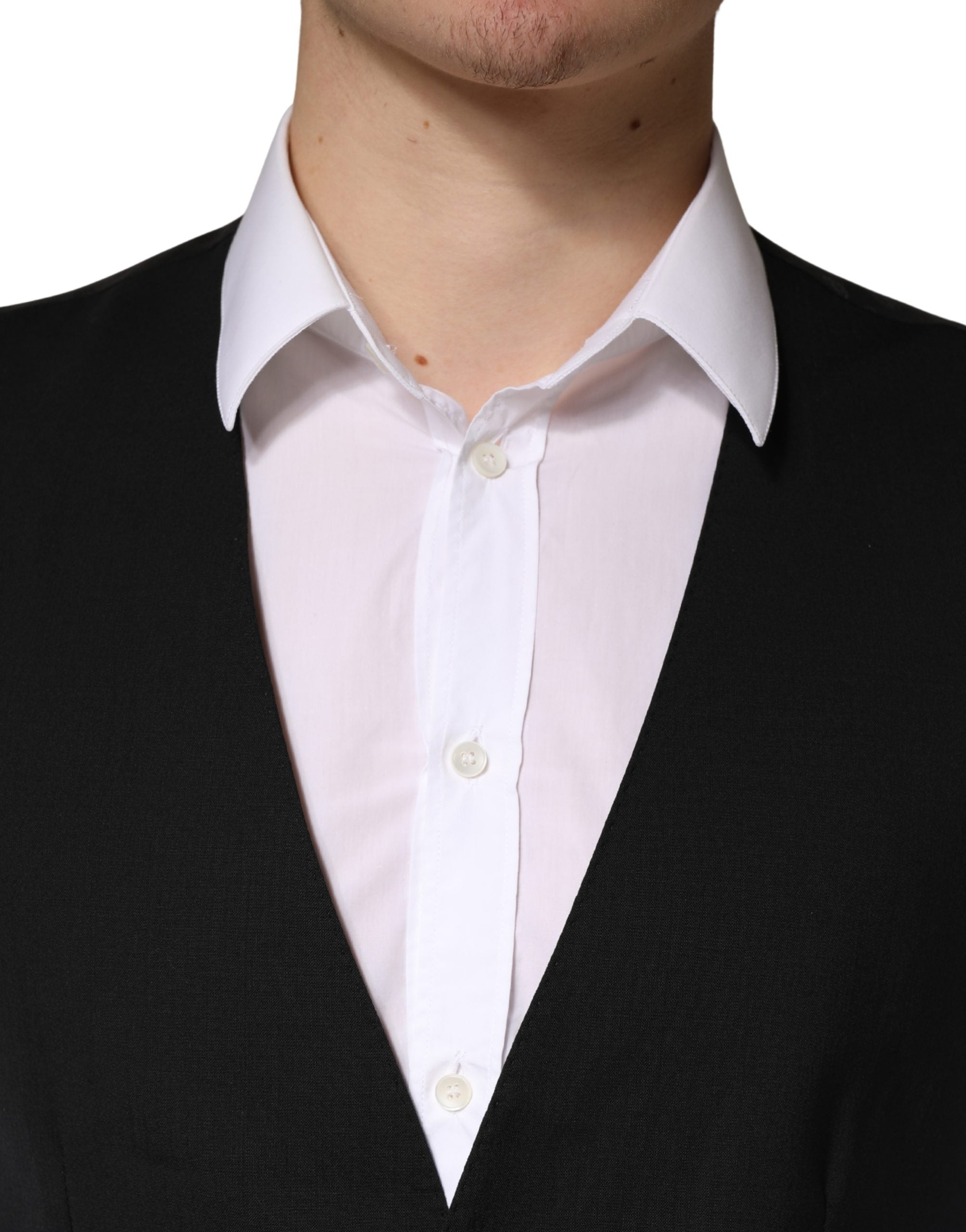 Dolce & Gabbana Black Wool Dress Men Formal Waistcoat Vest Dolce & Gabbana