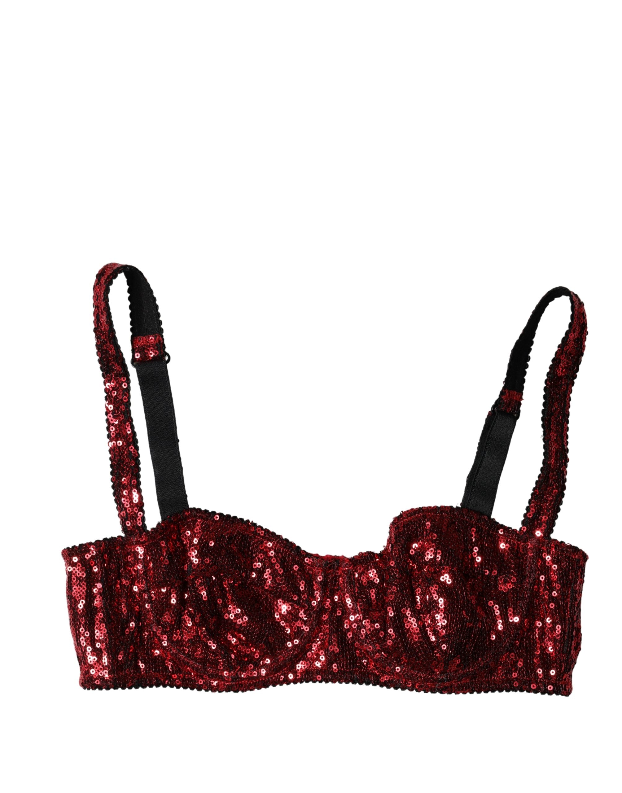 Dolce & Gabbana Red Sequined Nylon Balconnet Bra Underwear Dolce & Gabbana