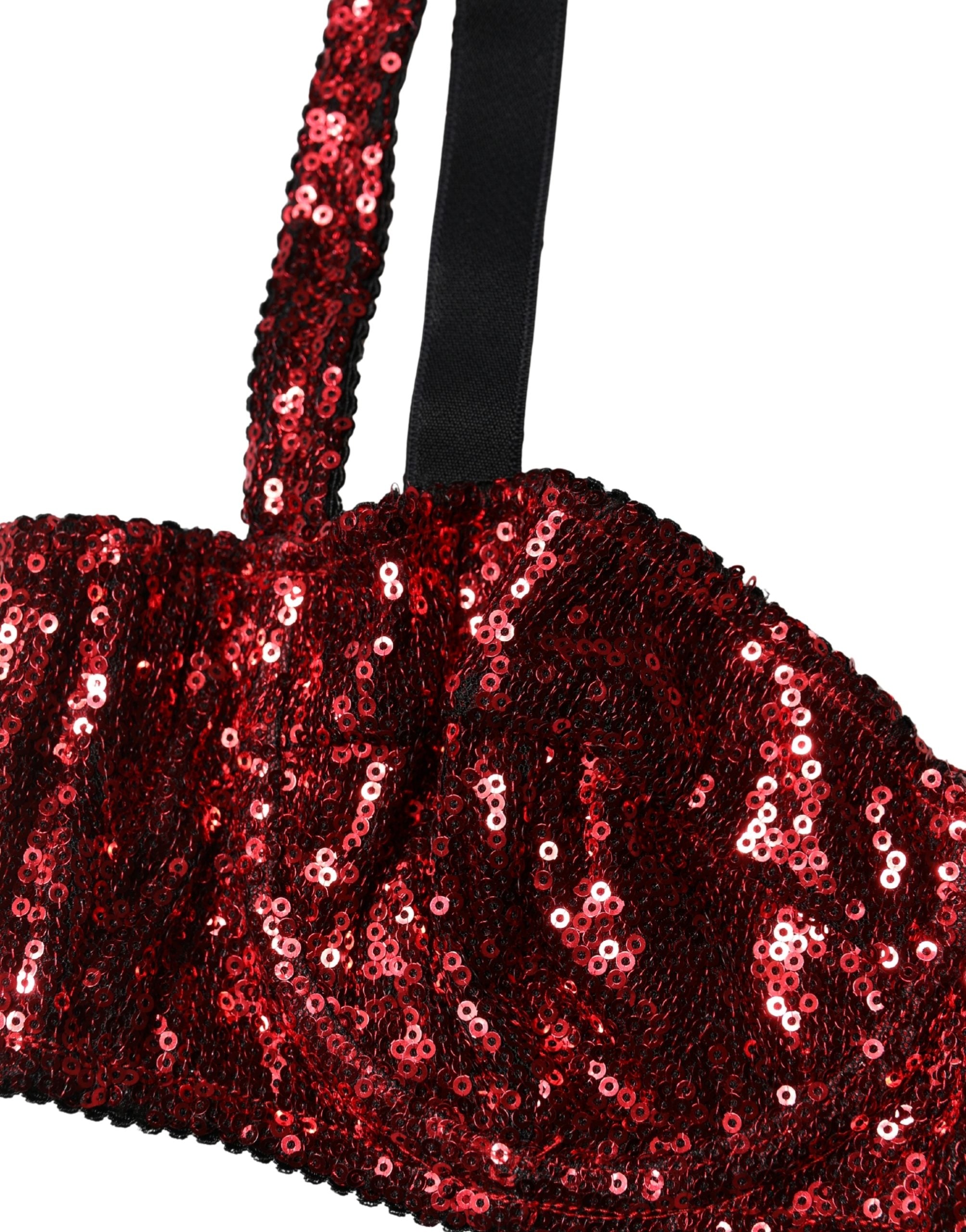Dolce & Gabbana Red Sequined Nylon Balconnet Bra Underwear Dolce & Gabbana