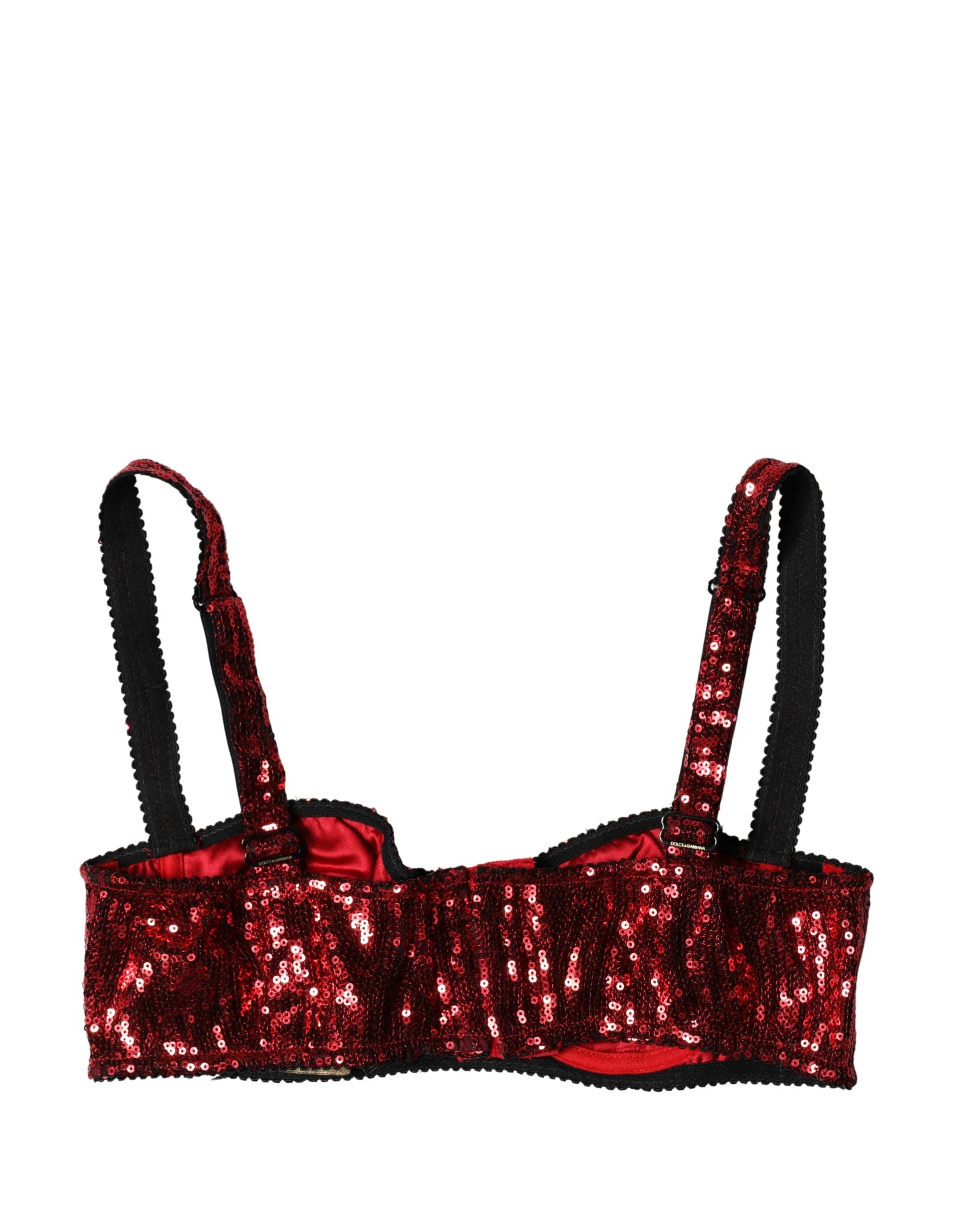 Dolce & Gabbana Red Sequined Nylon Balconnet Bra Underwear Dolce & Gabbana