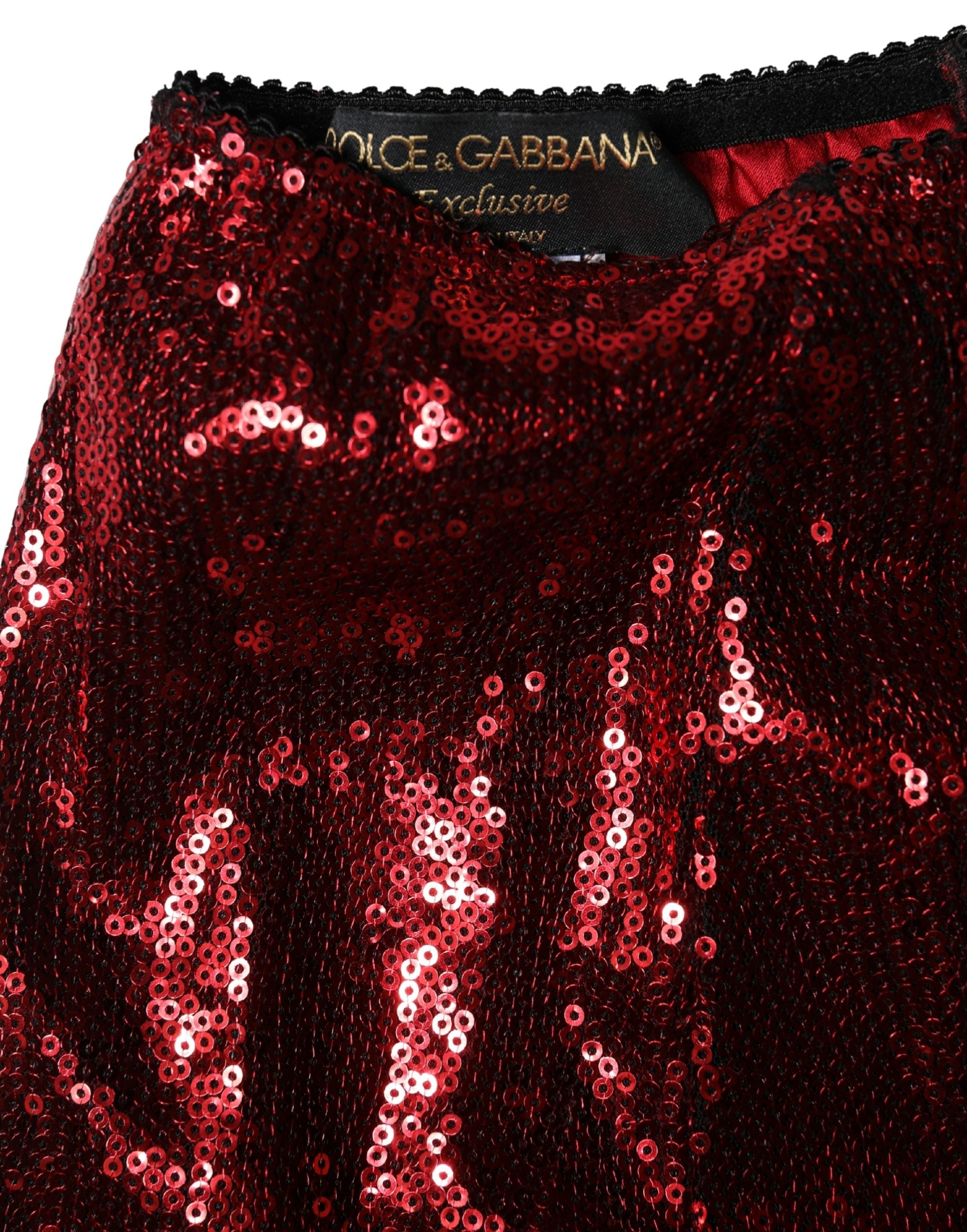 Dolce & Gabbana Red Sequin Embellished High Waist Girdle Underwear Dolce & Gabbana