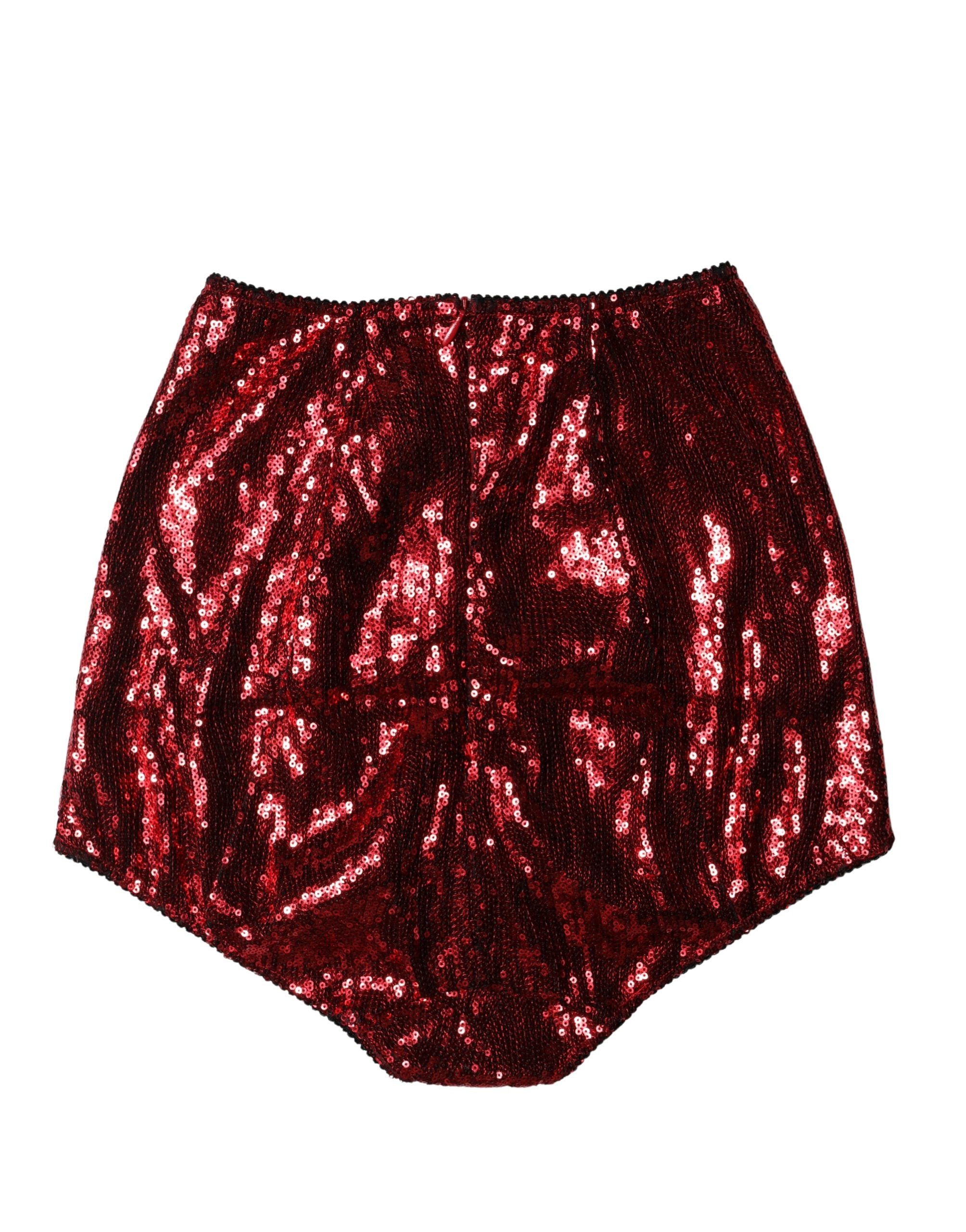 Dolce & Gabbana Red Sequin Embellished High Waist Girdle Underwear Dolce & Gabbana