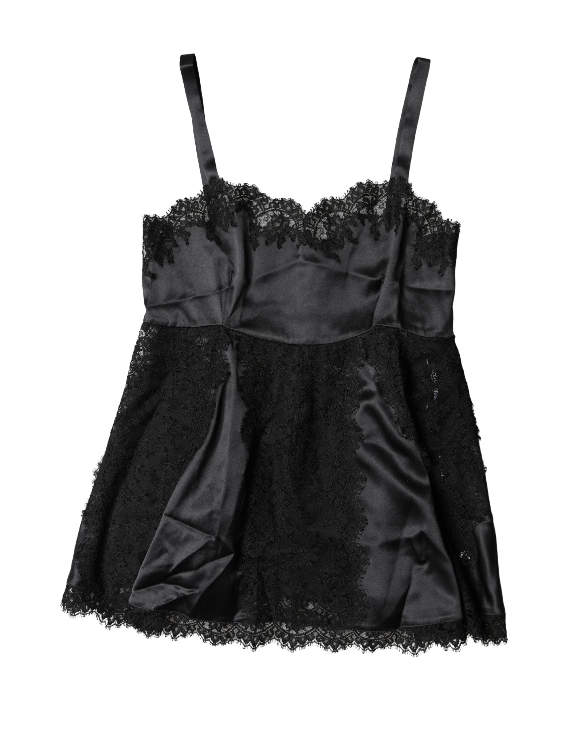 Dolce & Gabbana Black Silk Lace Trim Lingerie Top Underwear Dolce & Gabbana