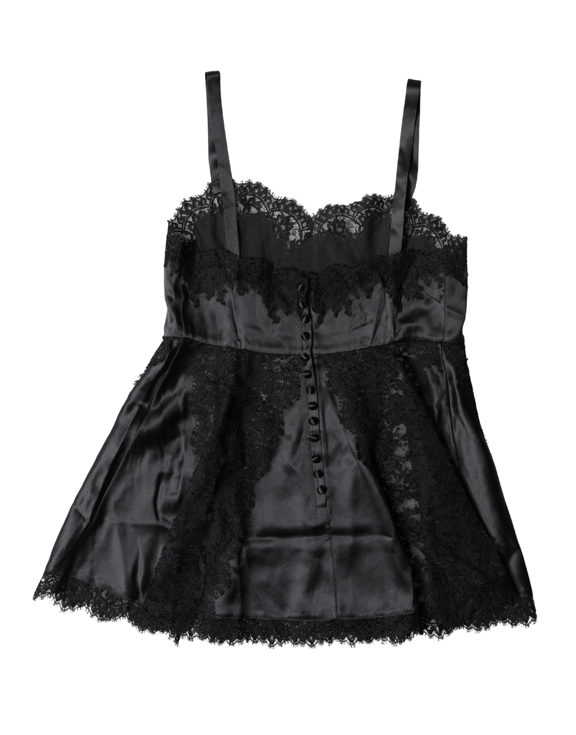 Dolce & Gabbana Black Silk Lace Trim Lingerie Top Underwear Dolce & Gabbana