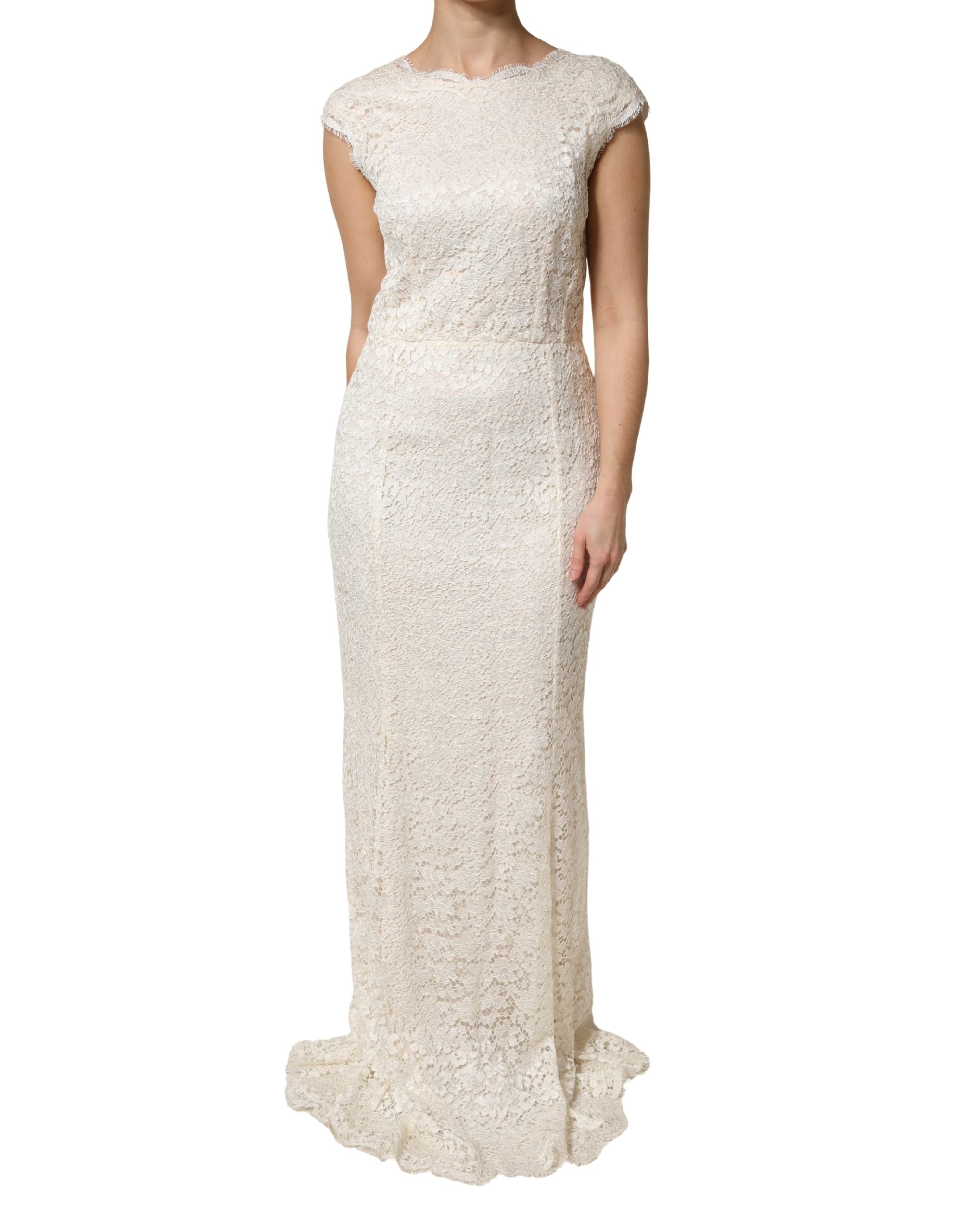 Dolce & Gabbana White Lace Viscose Sheath Long Gown Dress Dolce & Gabbana