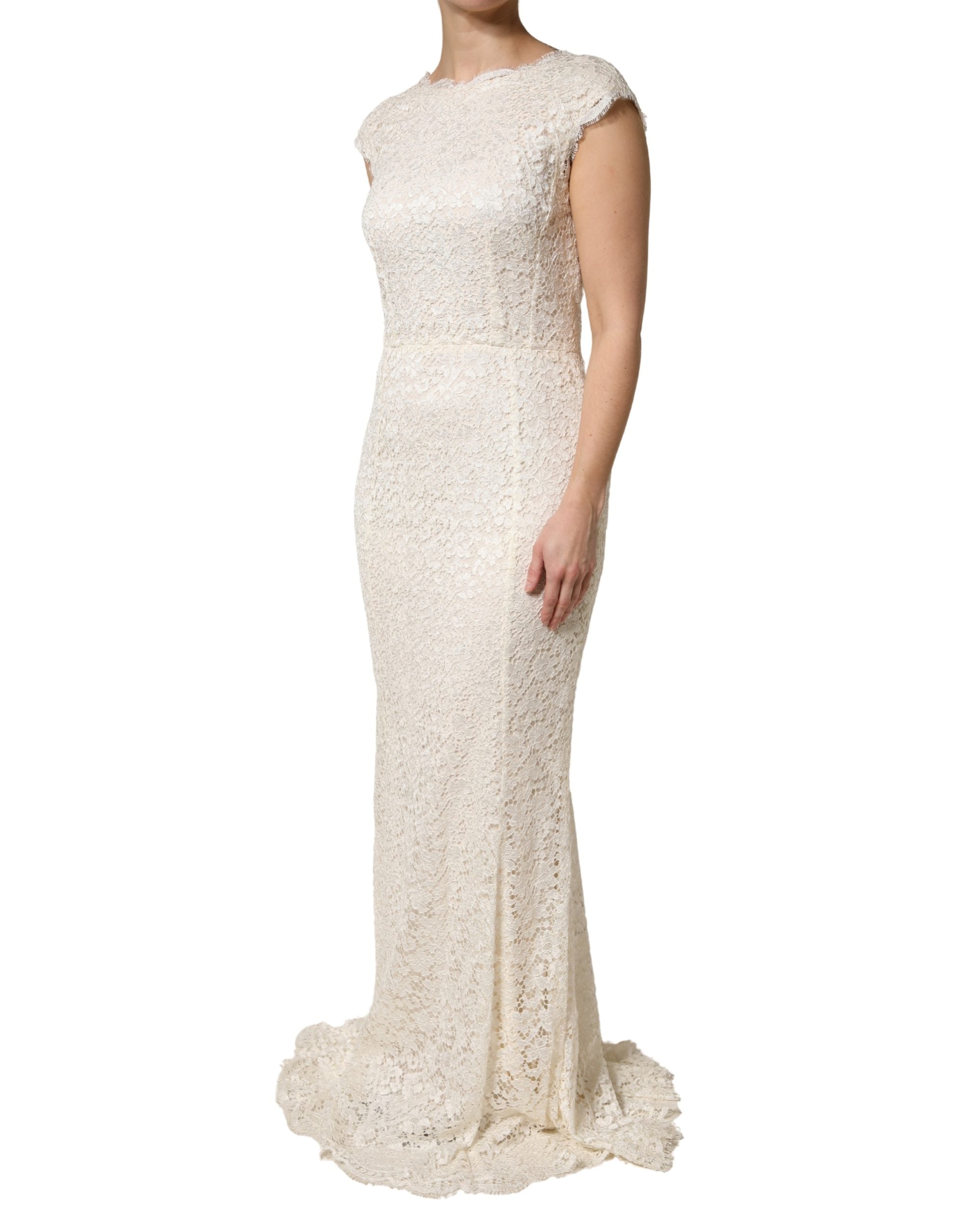Dolce & Gabbana White Lace Viscose Sheath Long Gown Dress Dolce & Gabbana
