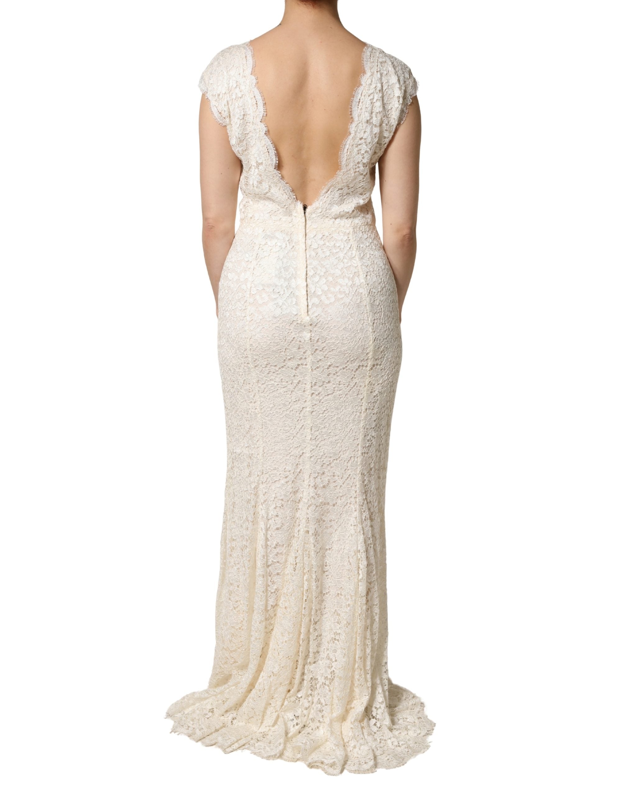 Dolce & Gabbana White Lace Viscose Sheath Long Gown Dress Dolce & Gabbana