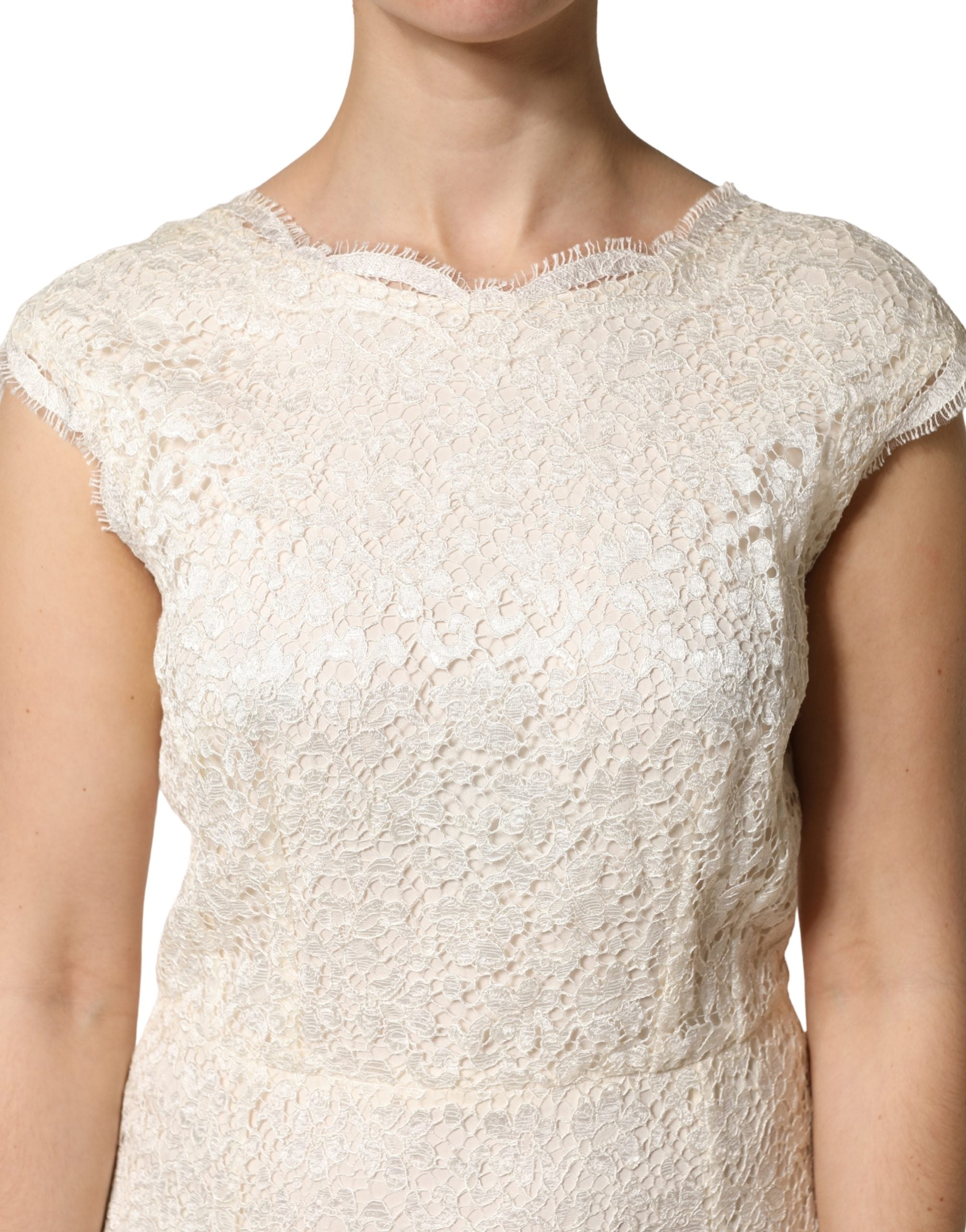 Dolce & Gabbana White Lace Viscose Sheath Long Gown Dress Dolce & Gabbana
