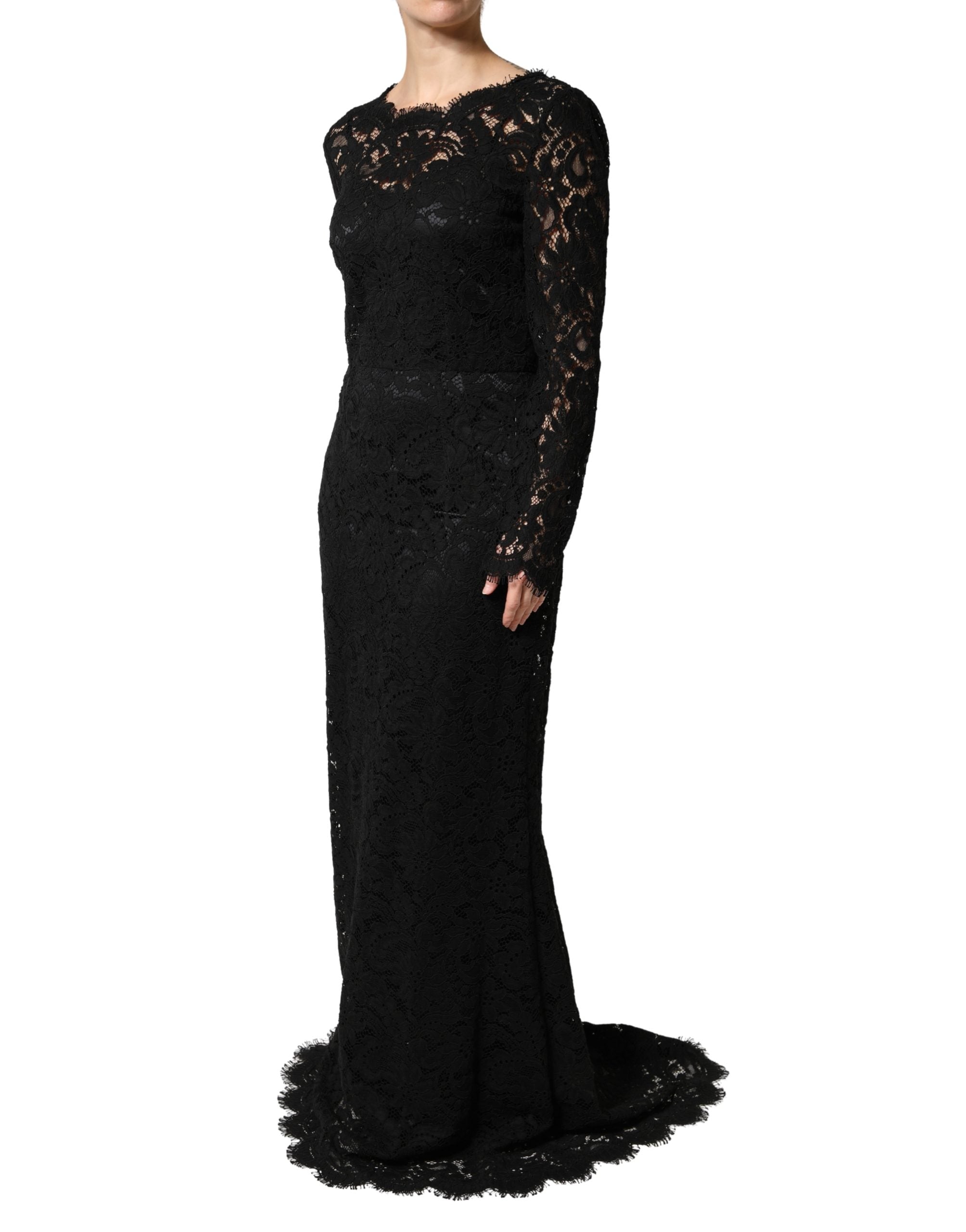 Dolce & Gabbana Black Lace Long Sleeves Cotton Maxi Dress Dolce & Gabbana