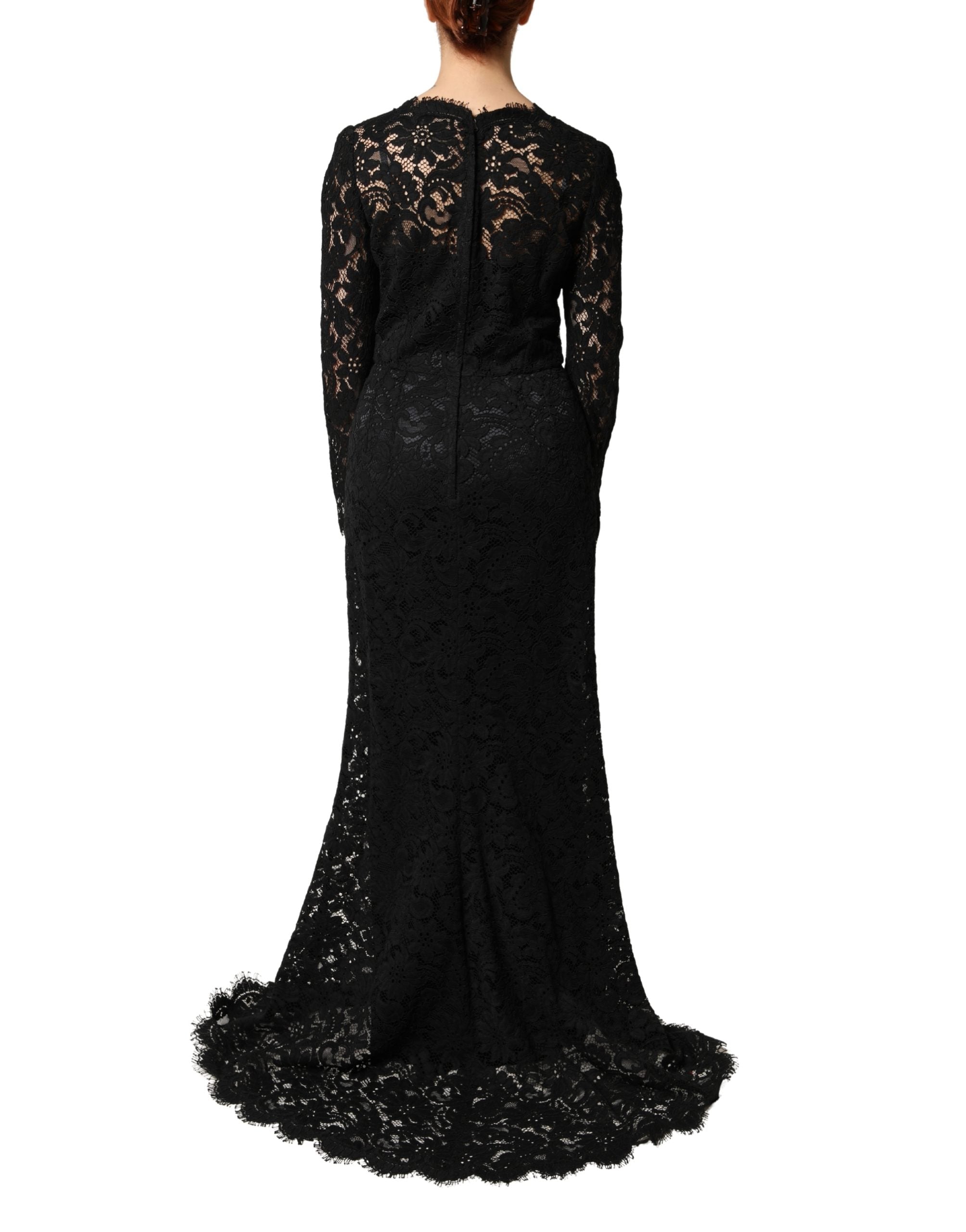 Dolce & Gabbana Black Lace Long Sleeves Cotton Maxi Dress Dolce & Gabbana