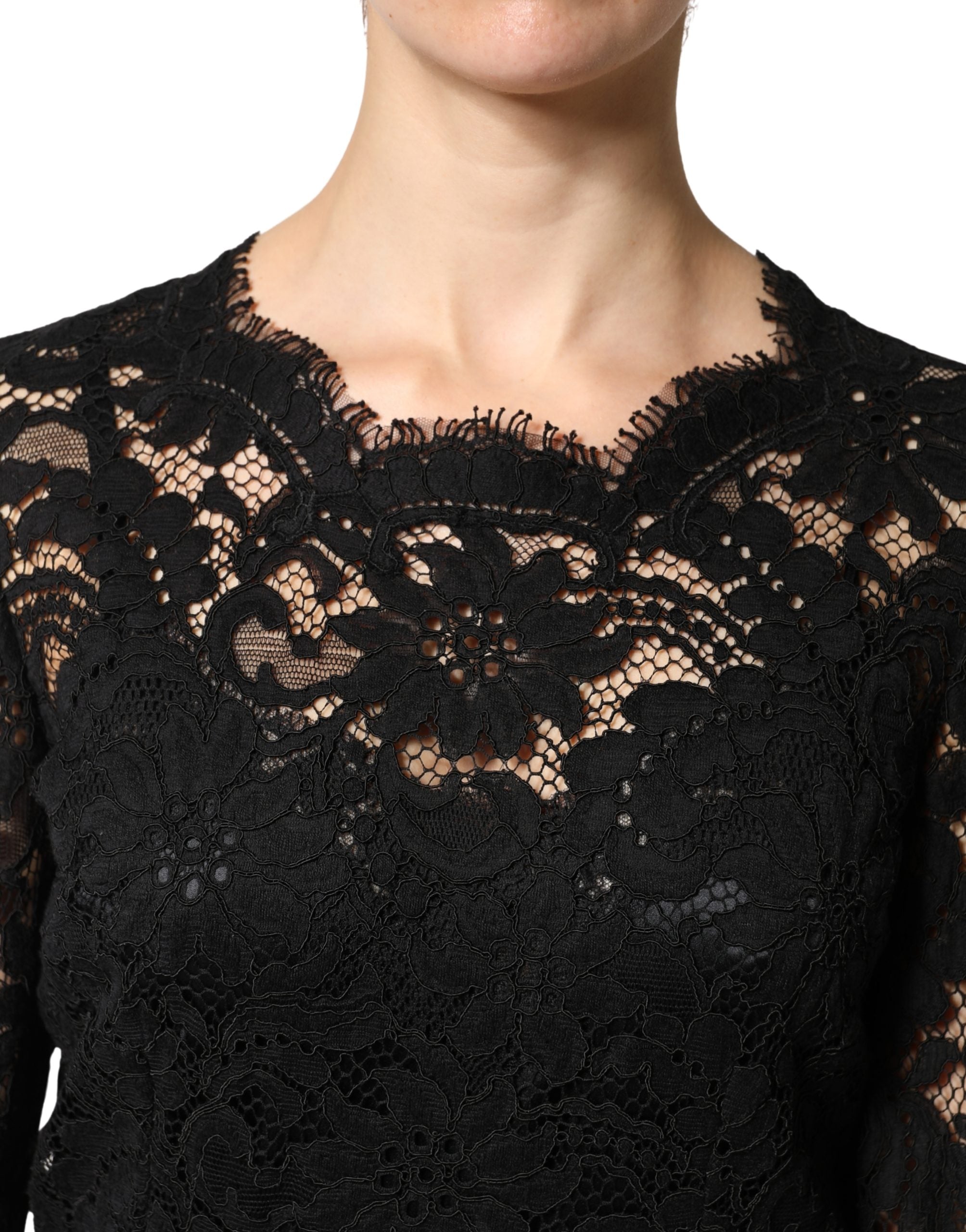 Dolce & Gabbana Black Lace Long Sleeves Cotton Maxi Dress Dolce & Gabbana