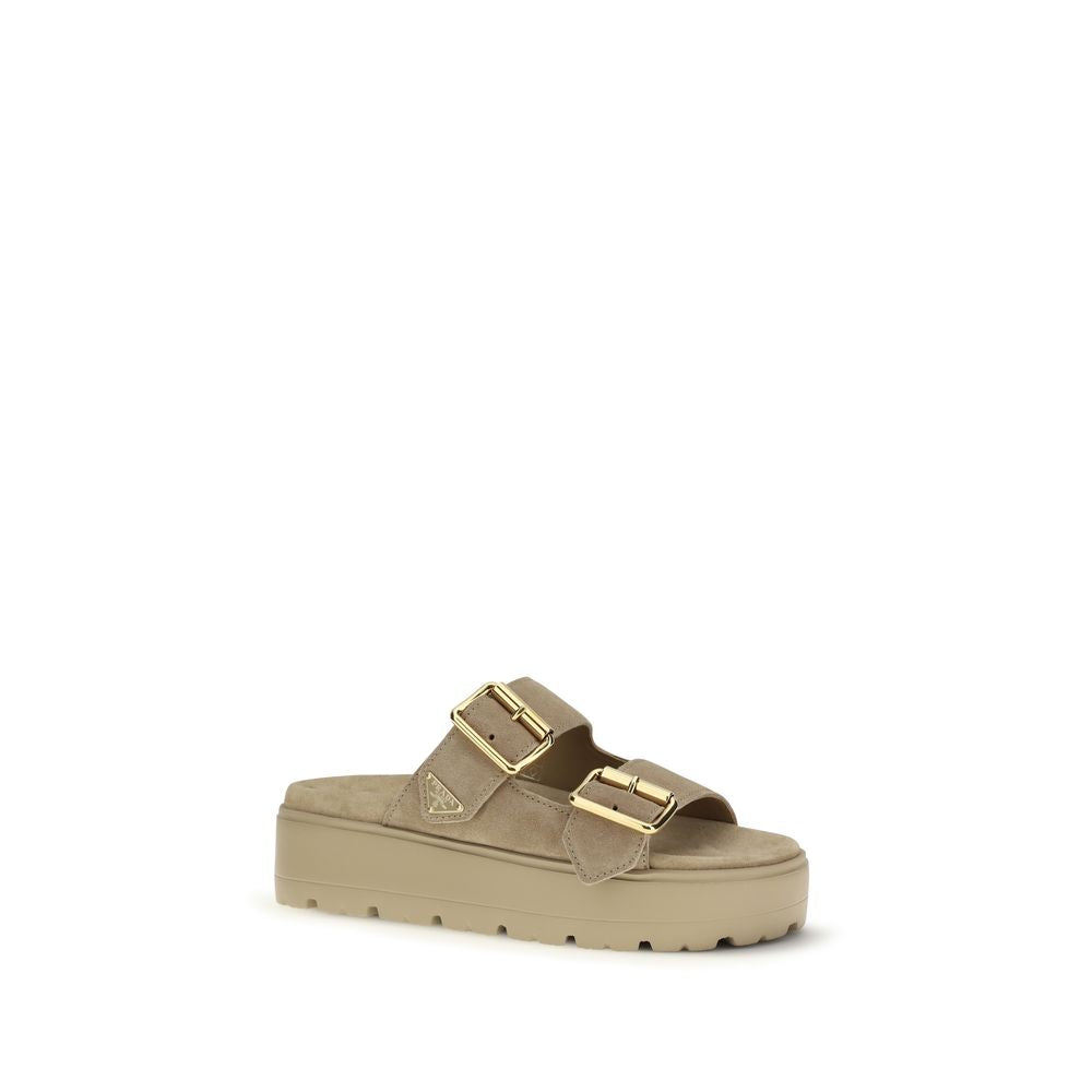 Prada Beige Calf Leather Bos Taurus Platform Sandals Prada