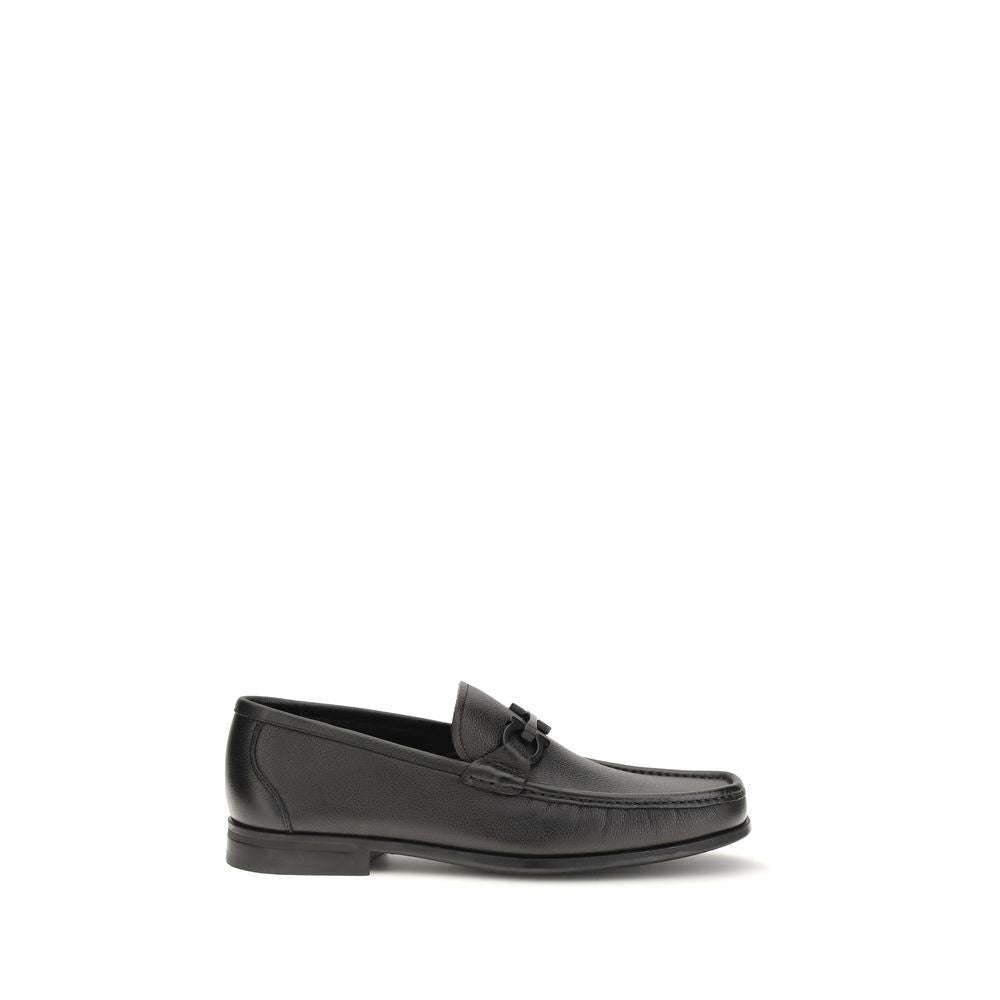 Ferragamo Black Calf Leather Bos Taurus Slip-On Loafers Ferragamo