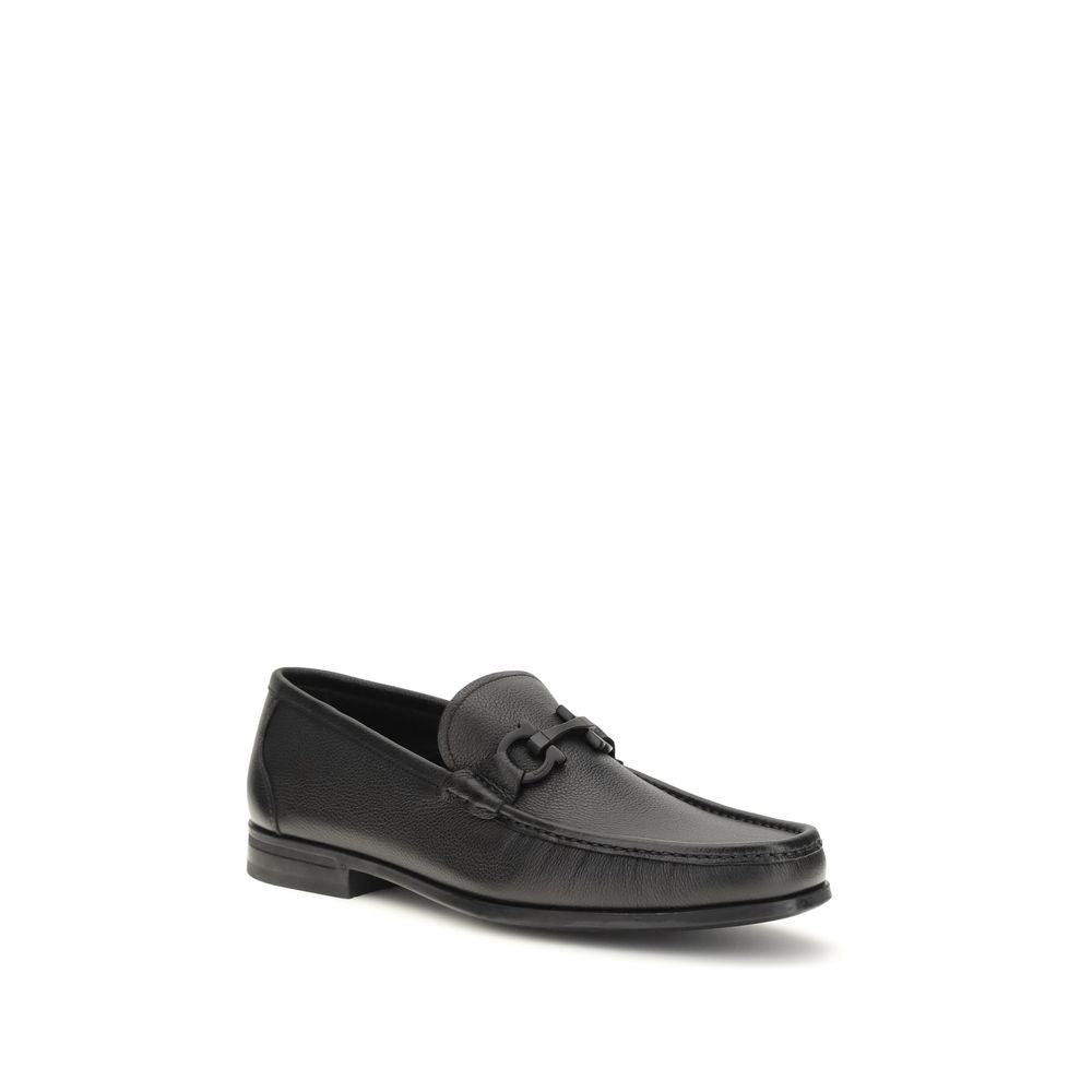 Ferragamo Black Calf Leather Bos Taurus Slip-On Loafers Ferragamo