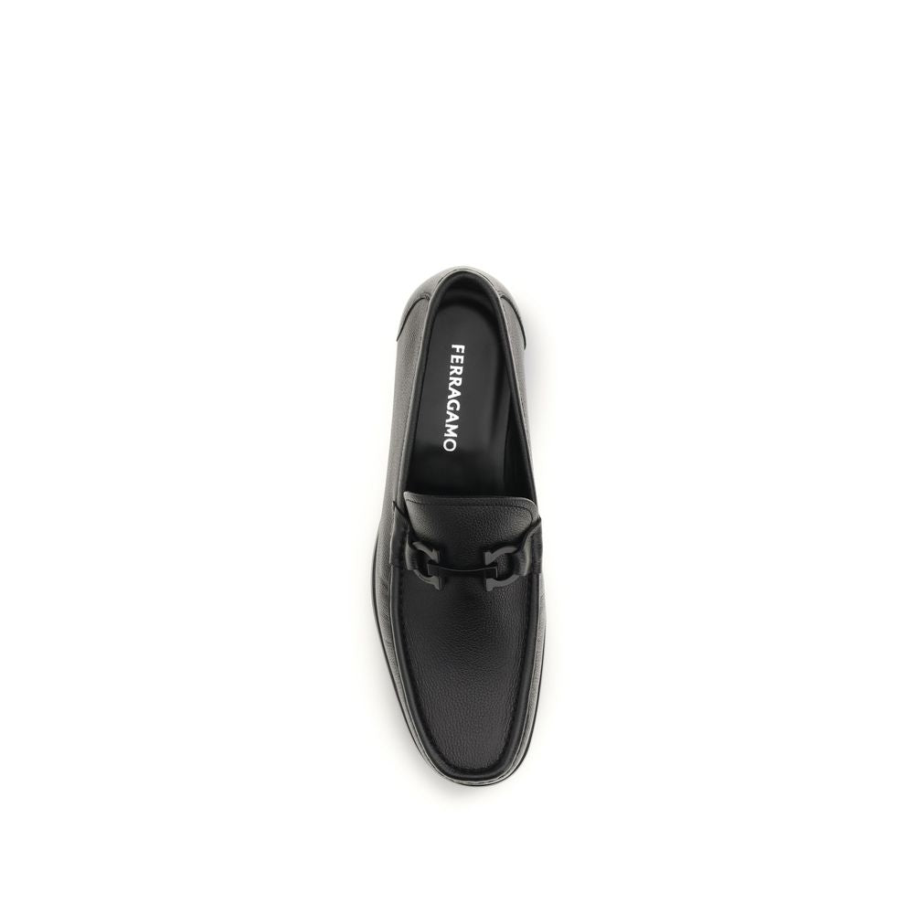 Ferragamo Black Calf Leather Bos Taurus Slip-On Loafers Ferragamo