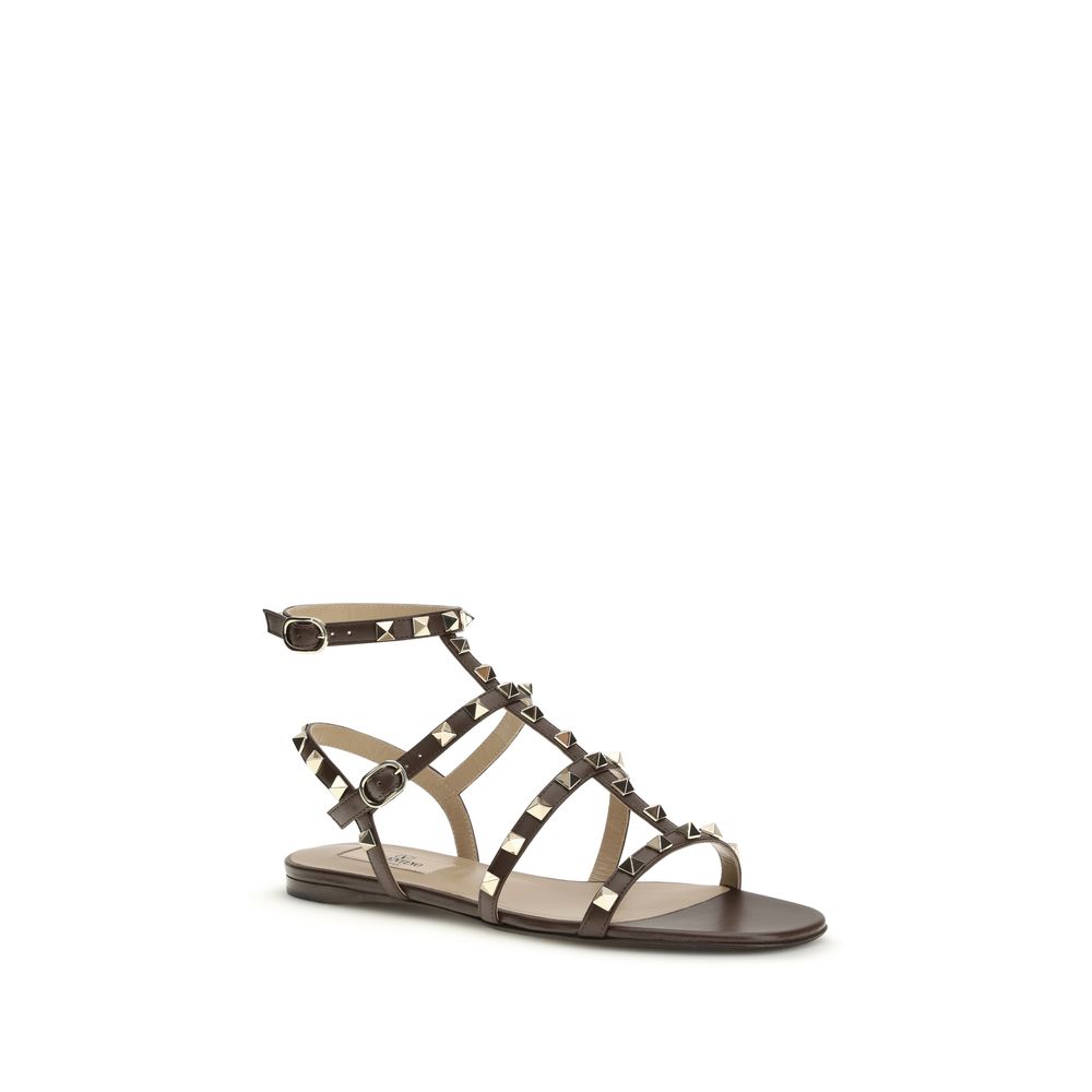 Valentino Garavani Brown Calf Leather Bos Taurus Strap-On Sandals Valentino Garavani