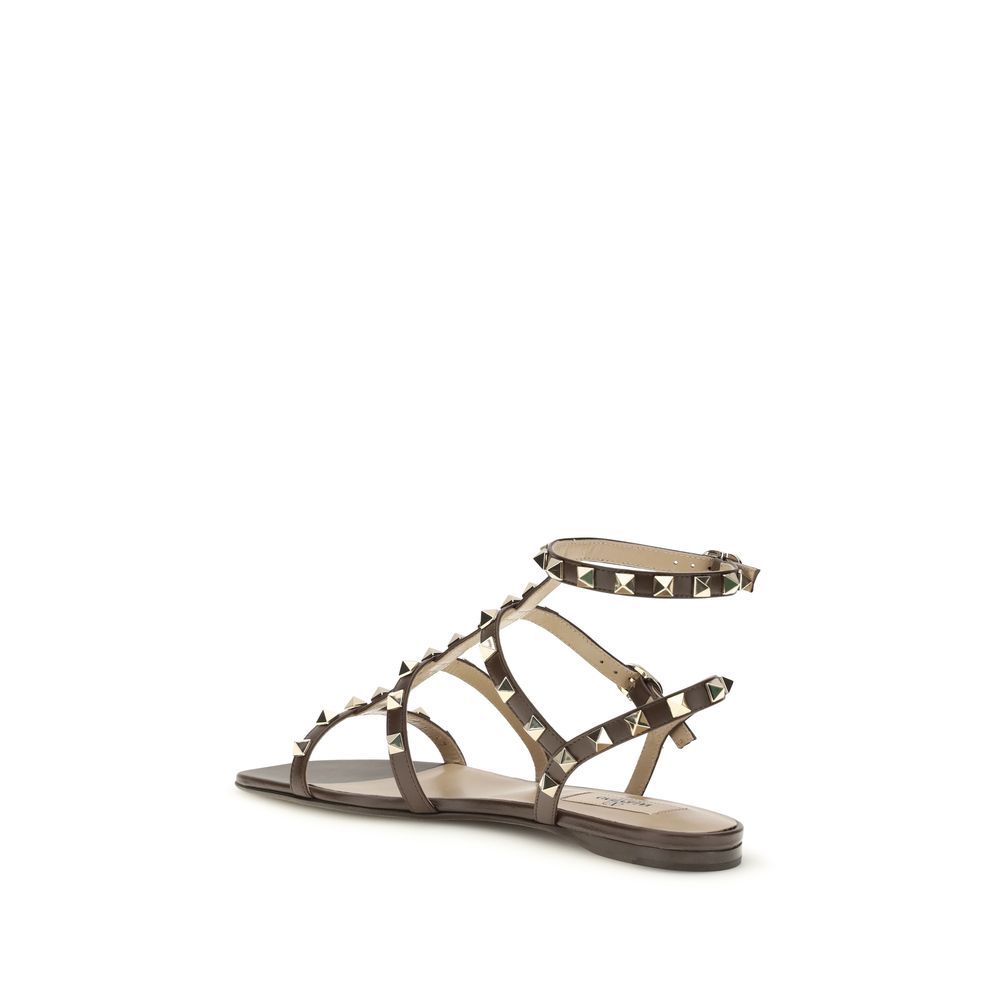 Valentino Garavani Brown Calf Leather Bos Taurus Strap-On Sandals Valentino Garavani