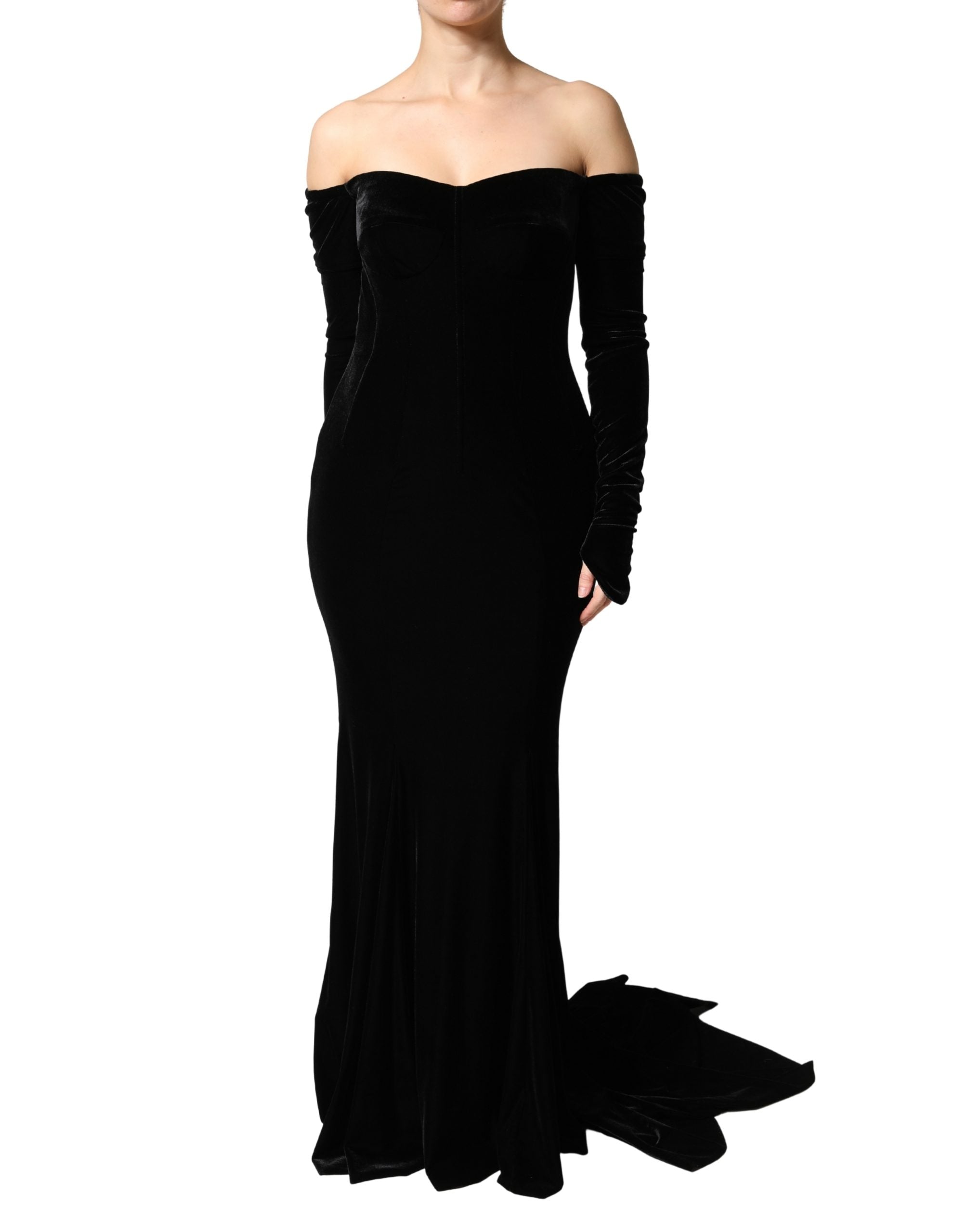 Dolce & Gabbana Black Off Shoulder Bodycon Long Gown Dress Dolce & Gabbana