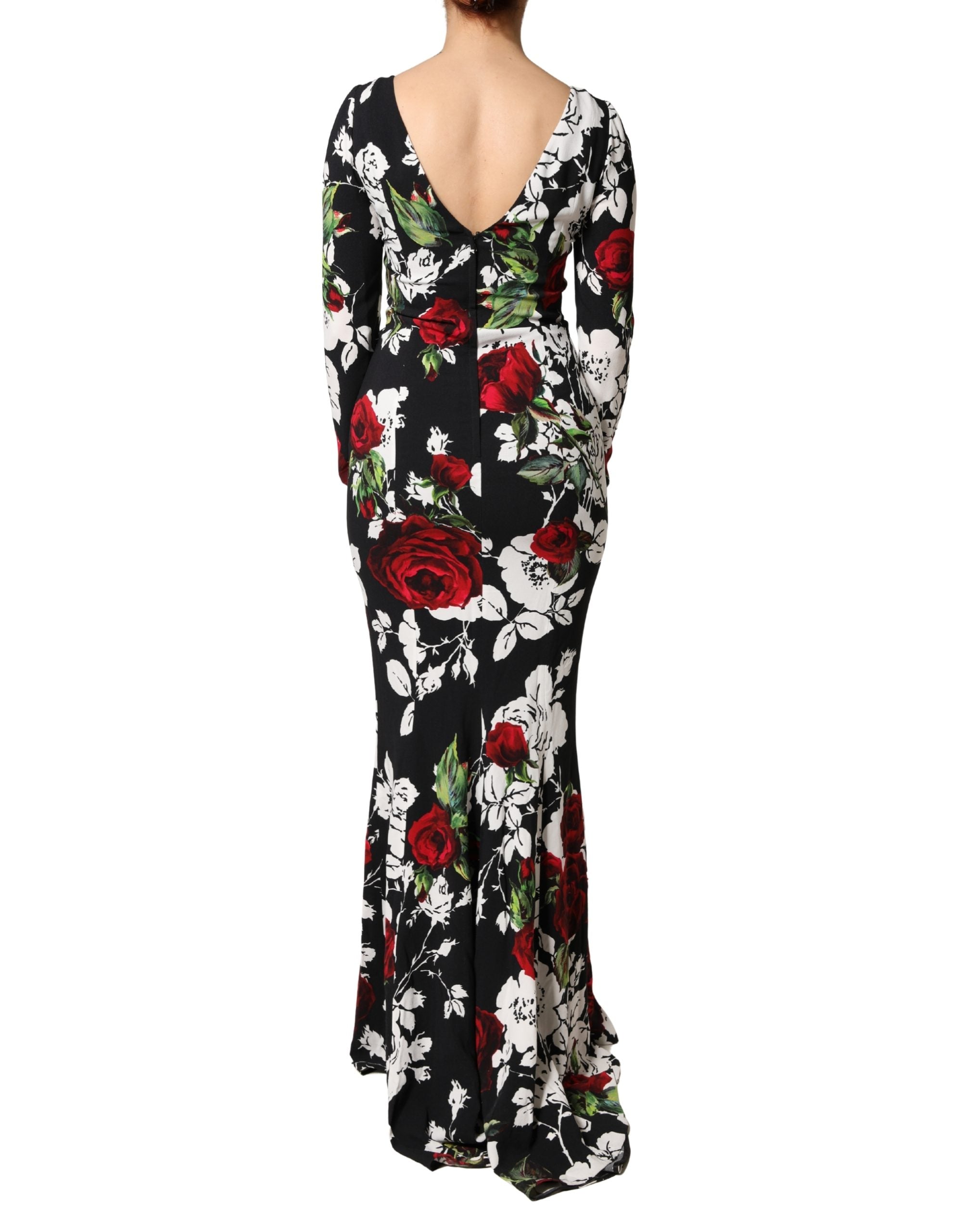 Dolce & Gabbana Black Floral Viscose Bodycon Long Gown Dress Dolce & Gabbana