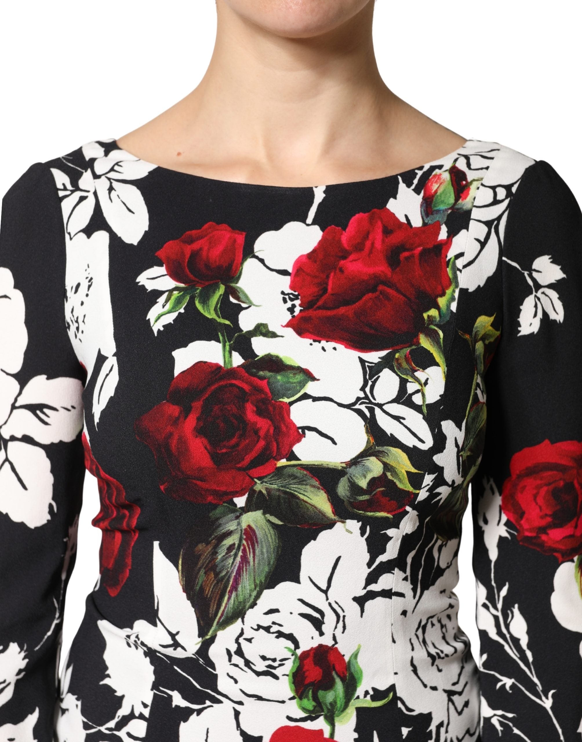 Dolce & Gabbana Black Floral Viscose Bodycon Long Gown Dress Dolce & Gabbana