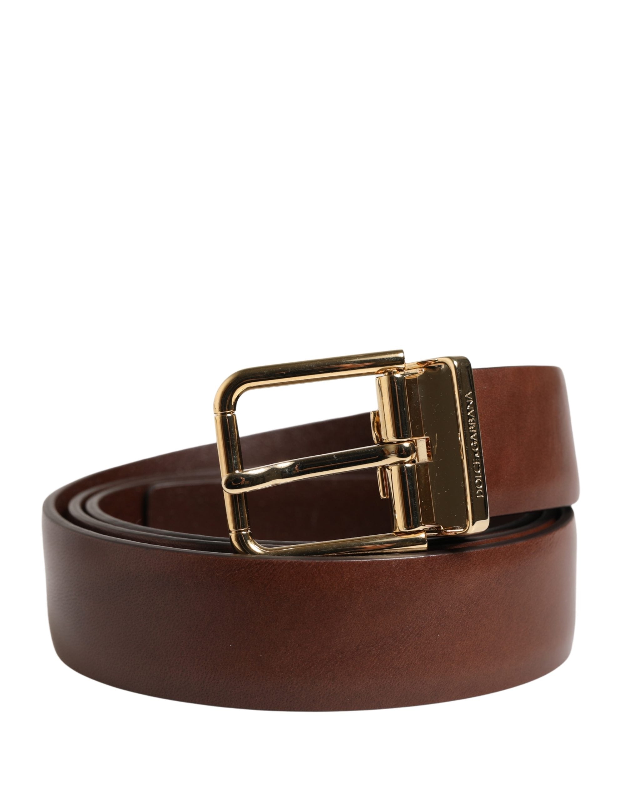 Dolce & Gabbana Men Brown Classic Leather Metal Buckle Belt Dolce & Gabbana