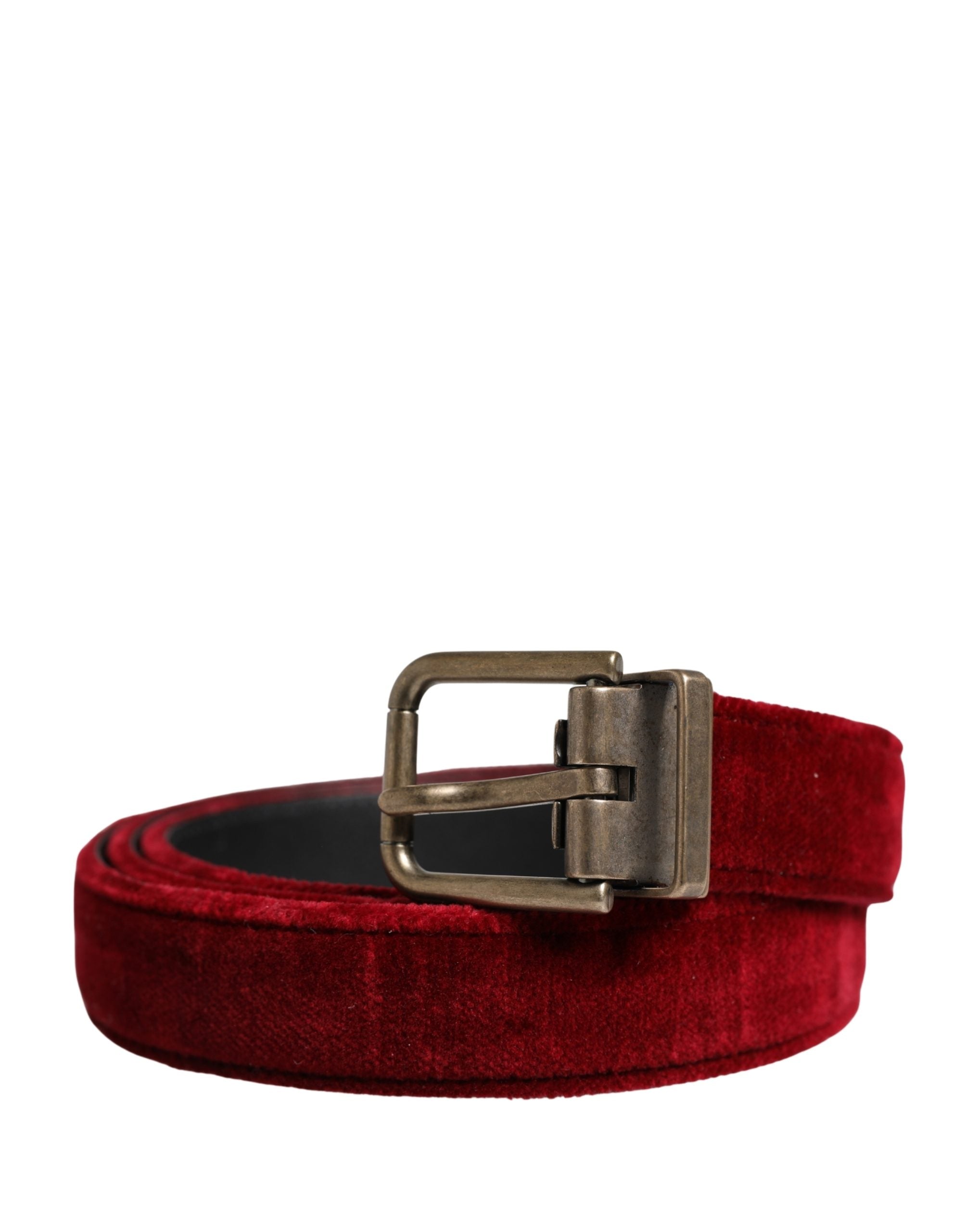 Dolce & Gabbana Men Burgundy Velvet Cotton Metal Buckle Belt Dolce & Gabbana