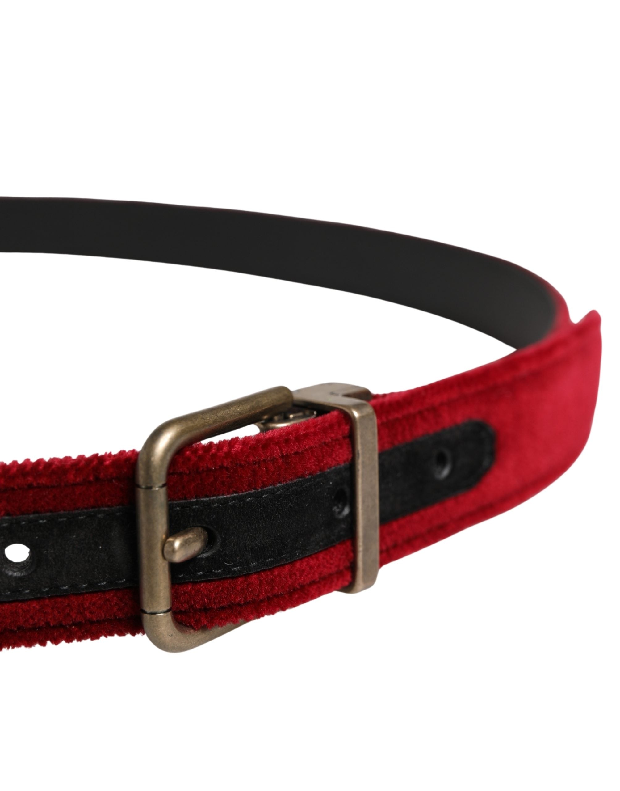 Dolce & Gabbana Men Burgundy Velvet Cotton Metal Buckle Belt Dolce & Gabbana