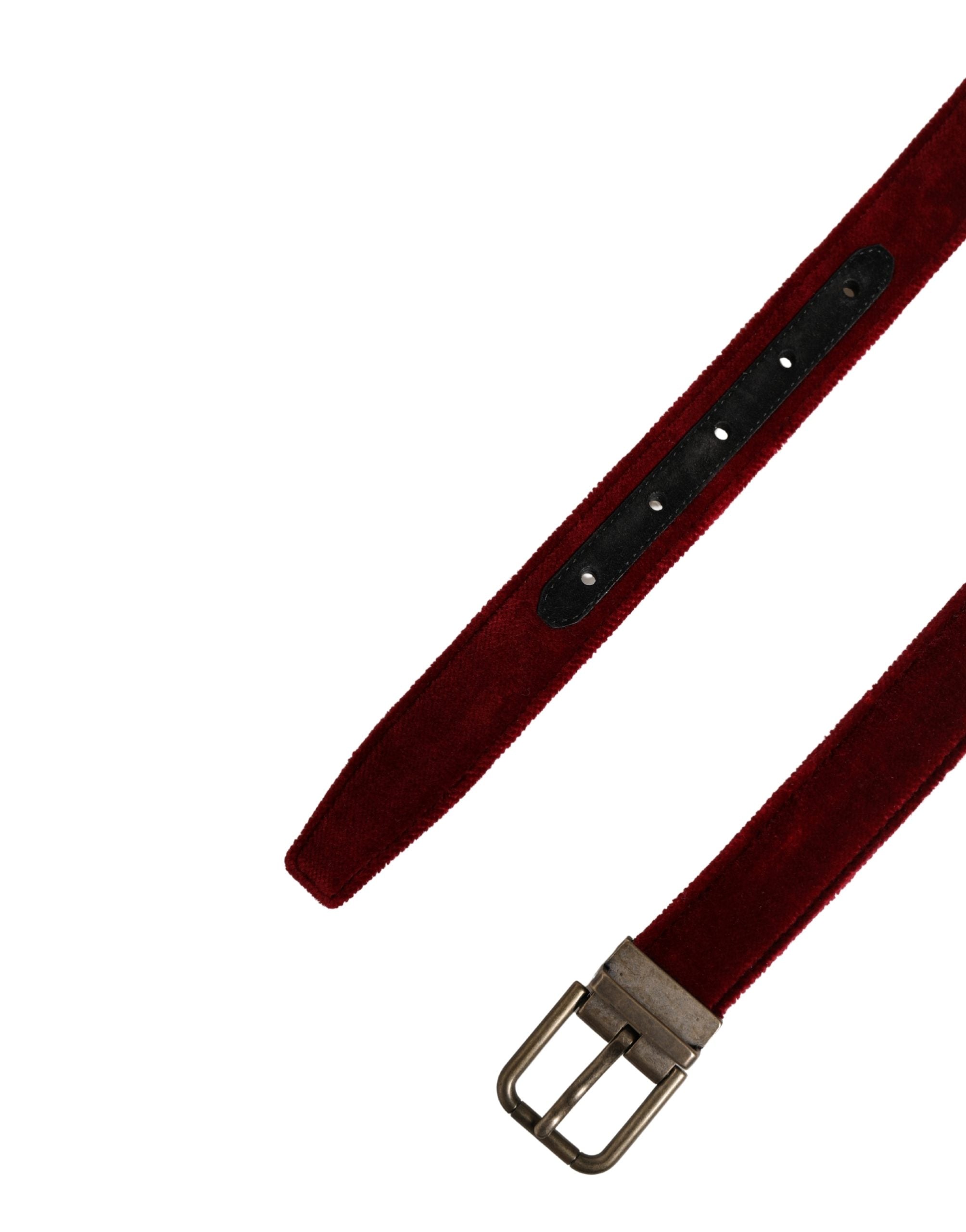 Dolce & Gabbana Men Burgundy Velvet Cotton Metal Buckle Belt Dolce & Gabbana