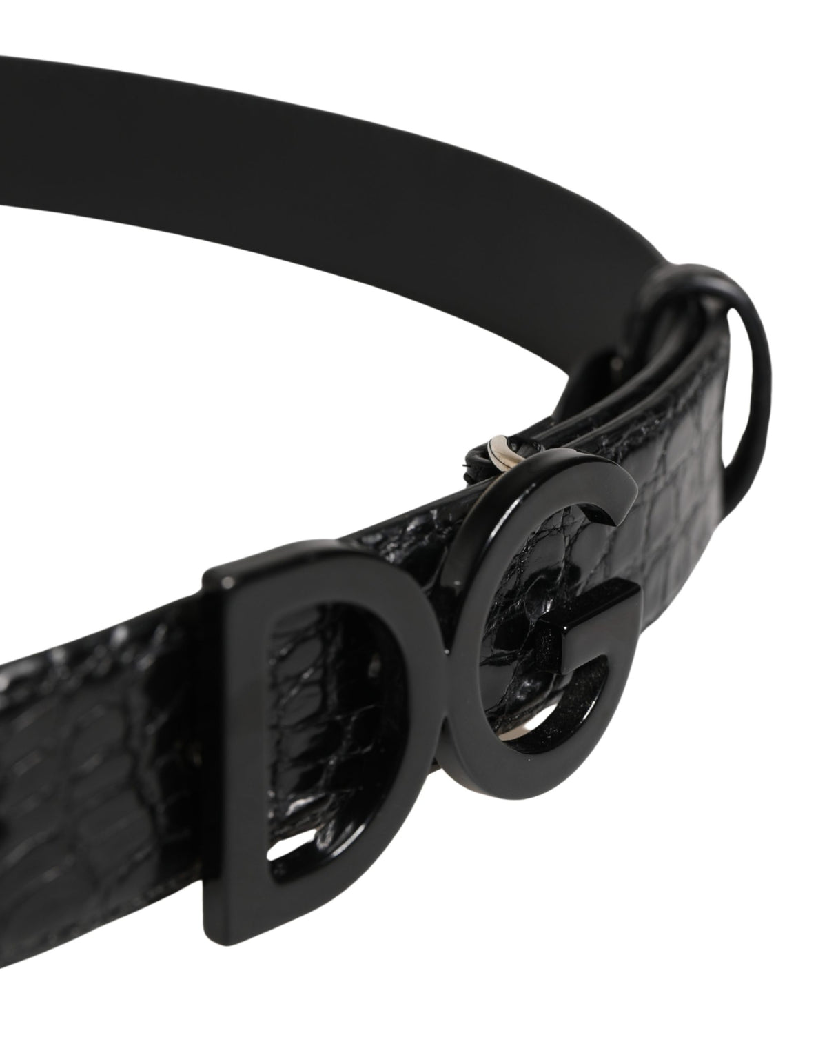 Dolce & Gabbana Men Black Exotic Leather Logo Buckle Belt