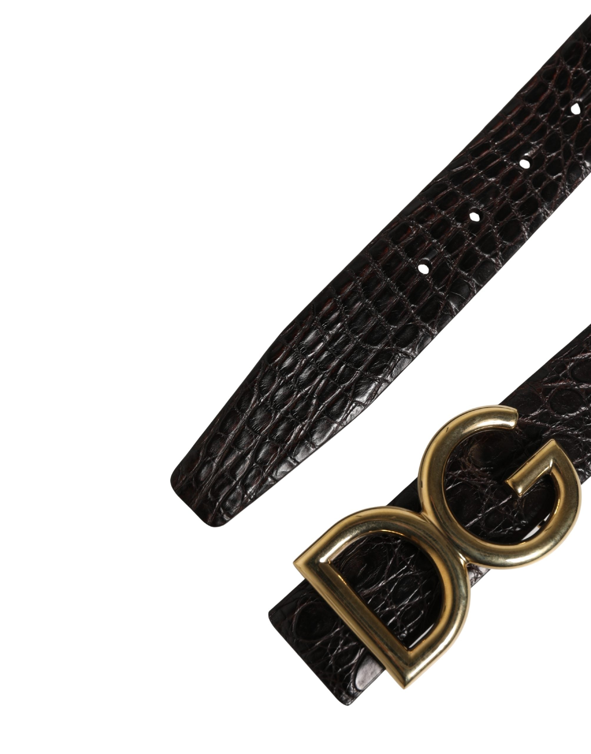 Dolce & Gabbana Men Black Exotic Leather Logo Buckle Belt Dolce & Gabbana