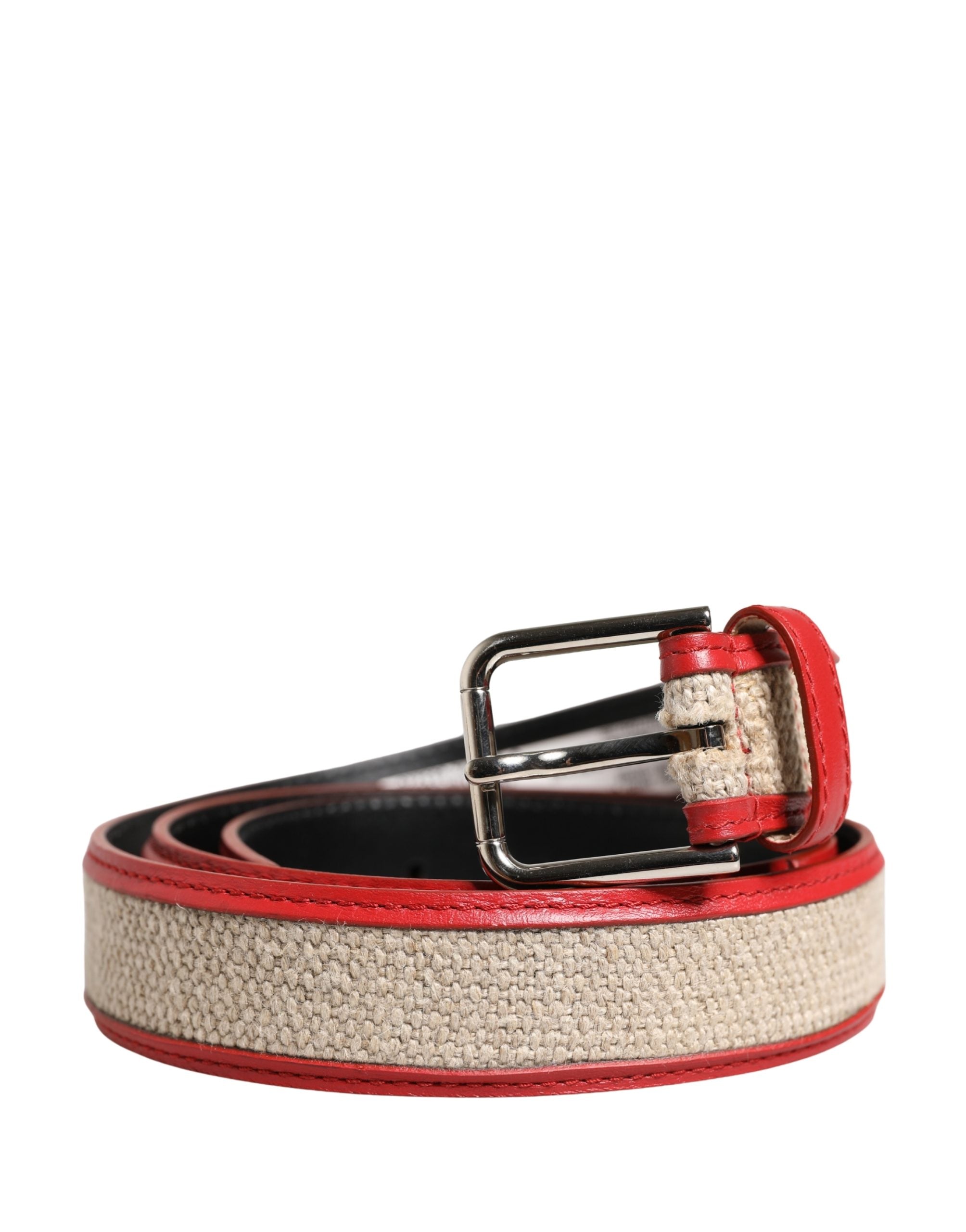 Dolce & Gabbana Men Beige Red Woven Leather Metal Buckle Belt Dolce & Gabbana