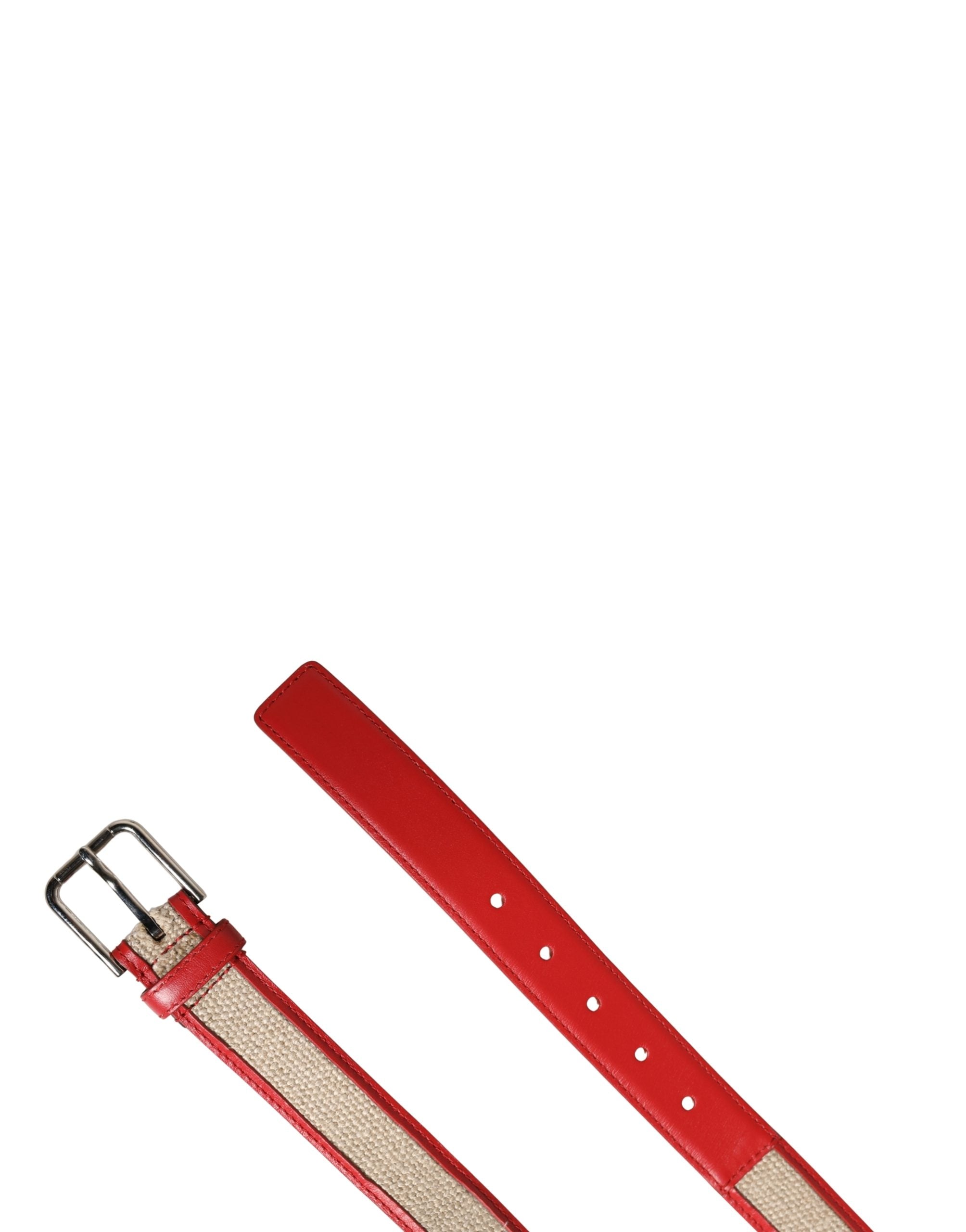 Dolce & Gabbana Men Beige Red Woven Leather Metal Buckle Belt Dolce & Gabbana