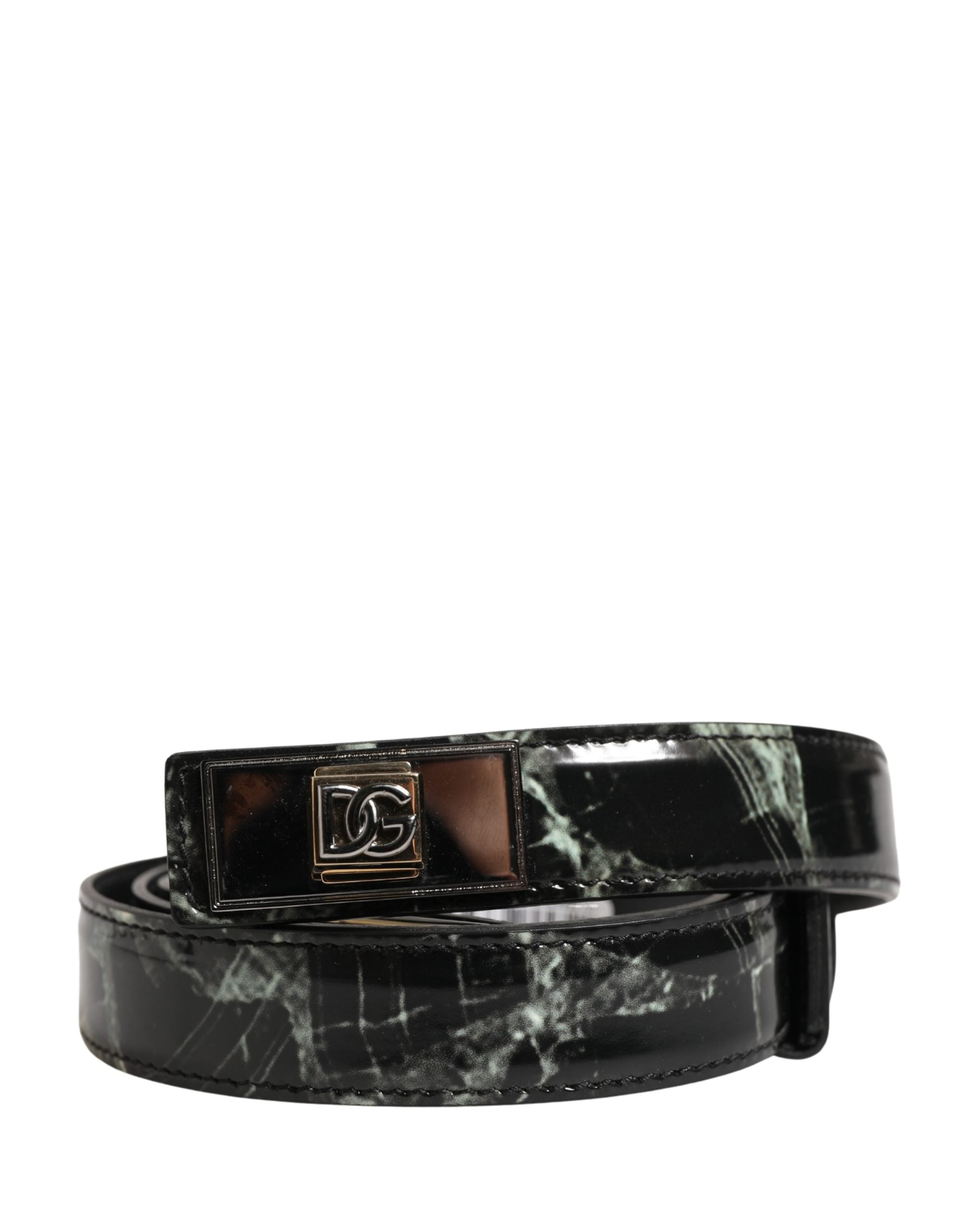 Dolce & Gabbana Men Black Marble Leather DG Logo Buckle Belt Dolce & Gabbana