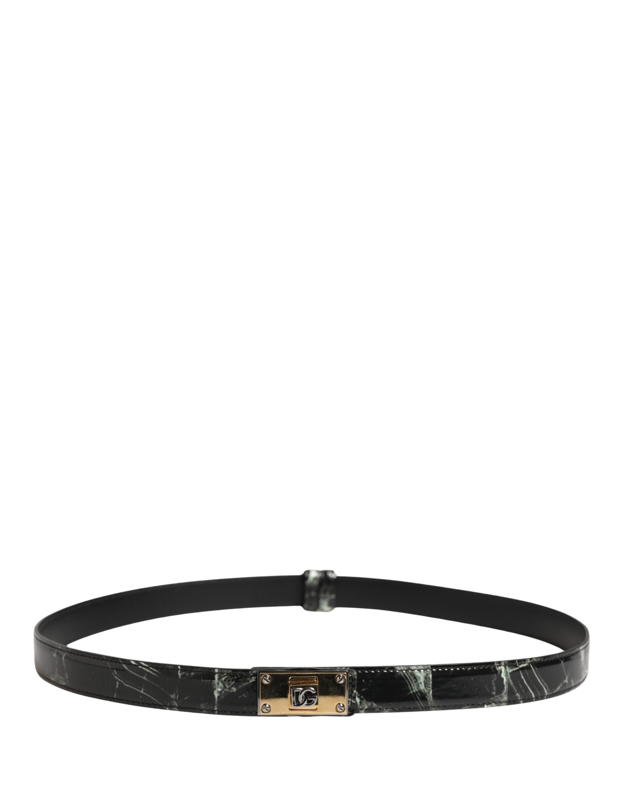 Dolce & Gabbana Men Black Marble Leather DG Logo Buckle Belt Dolce & Gabbana