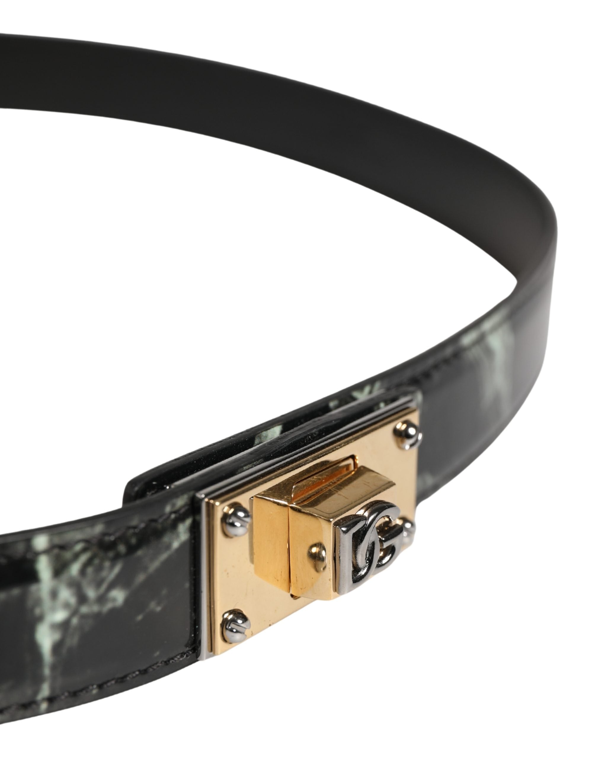 Dolce & Gabbana Men Black Marble Leather DG Logo Buckle Belt Dolce & Gabbana