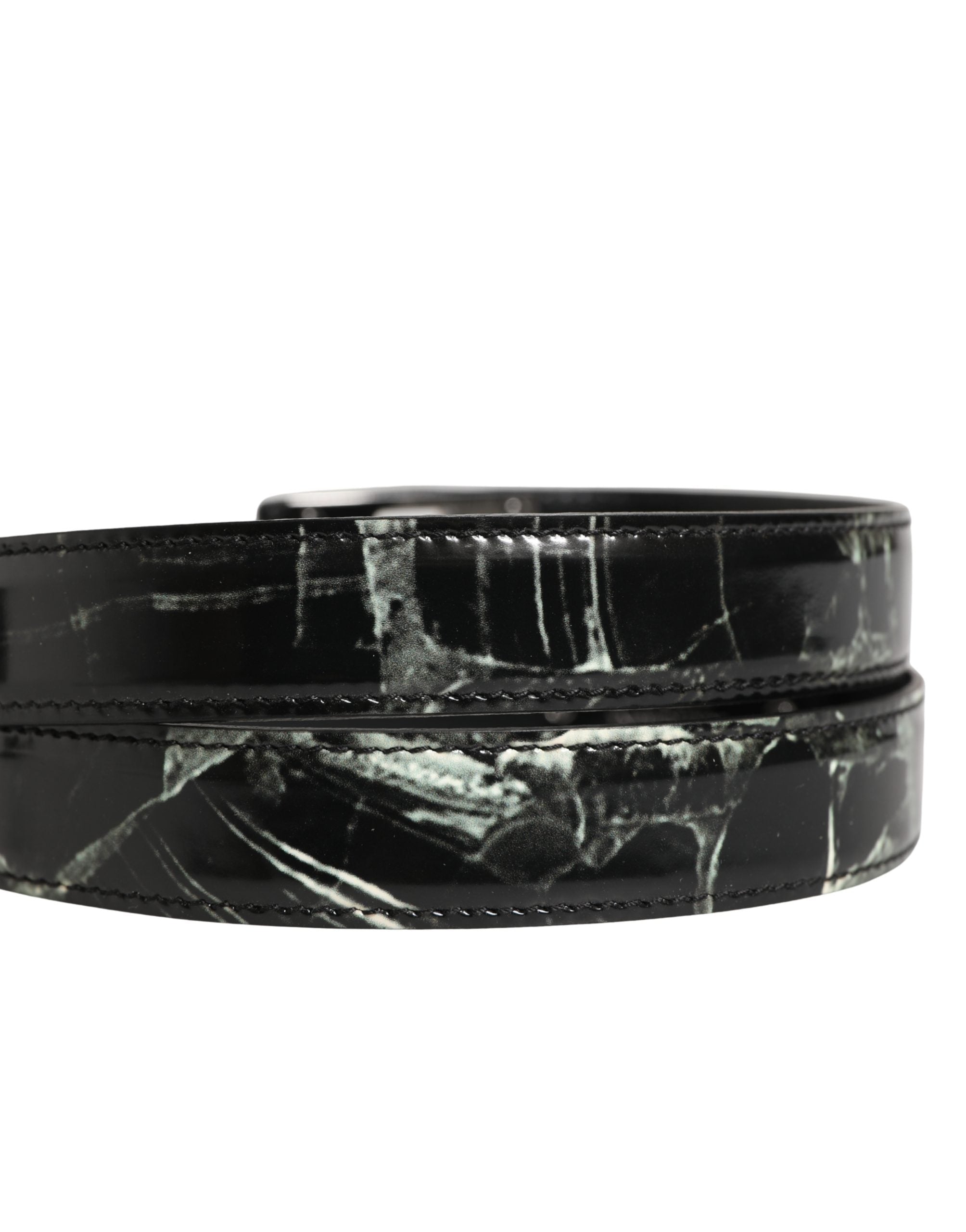 Dolce & Gabbana Men Black Marble Leather DG Logo Buckle Belt Dolce & Gabbana
