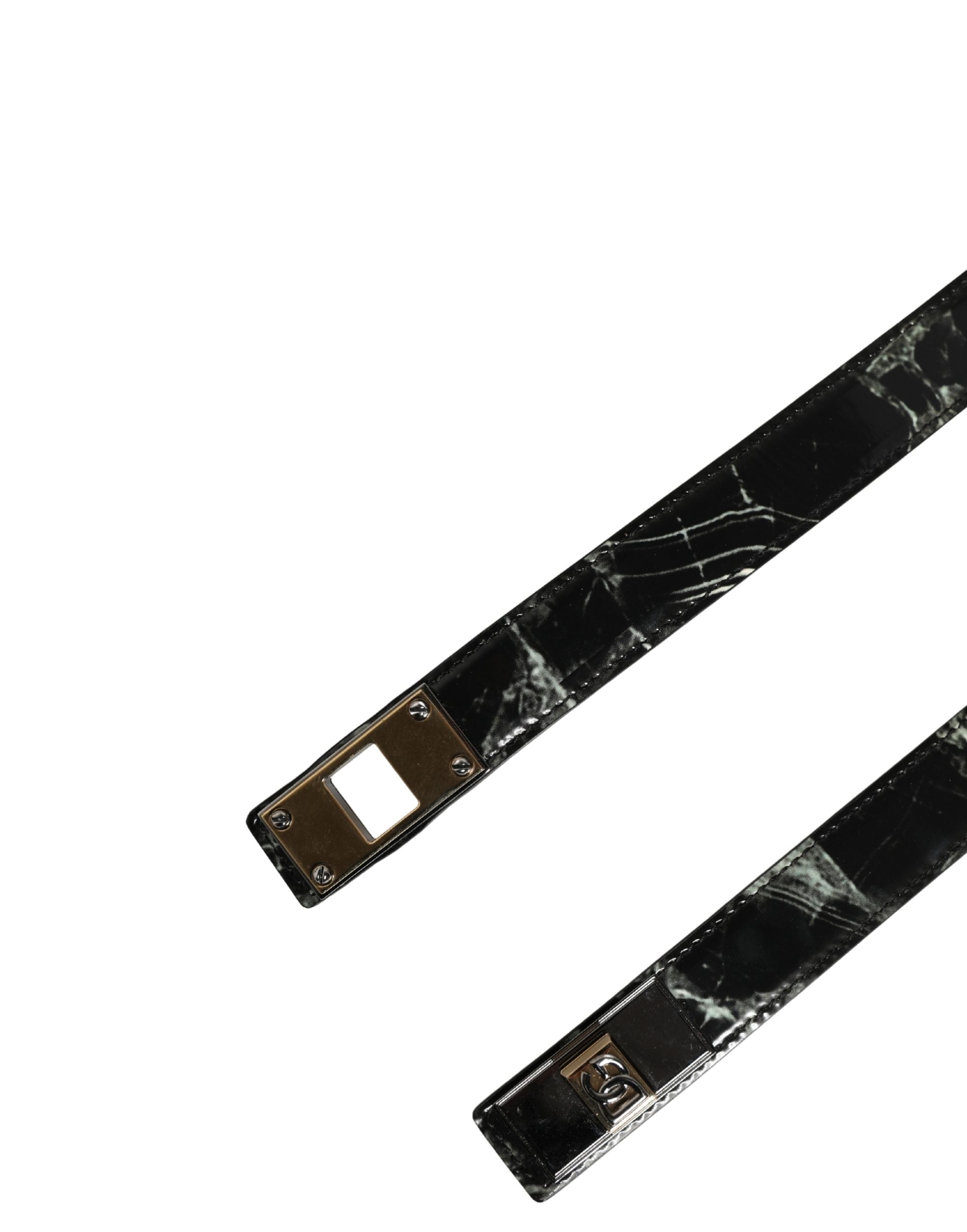Dolce & Gabbana Men Black Marble Leather DG Logo Buckle Belt Dolce & Gabbana