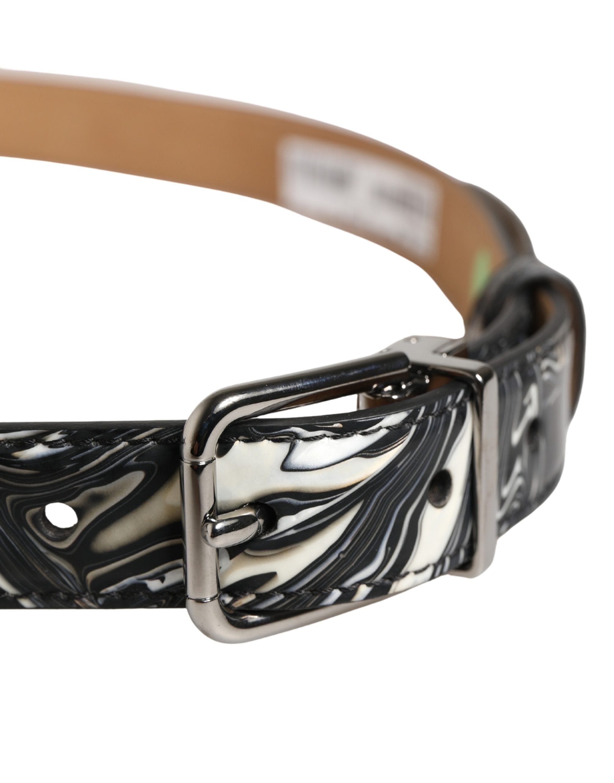 Dolce & Gabbana Men Black Marble Leather Metal Buckle Belt Dolce & Gabbana