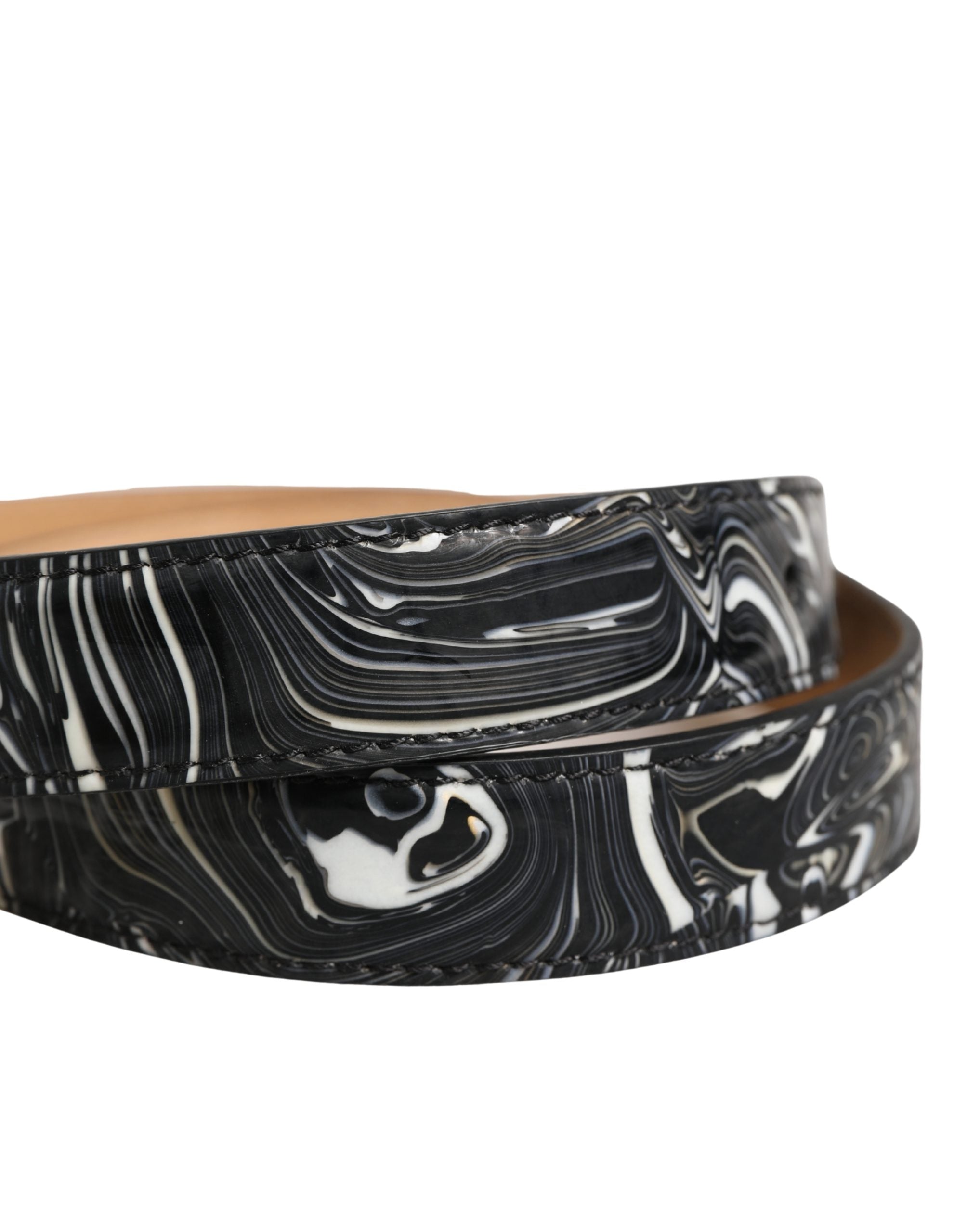 Dolce & Gabbana Men Black Marble Leather Metal Buckle Belt Dolce & Gabbana