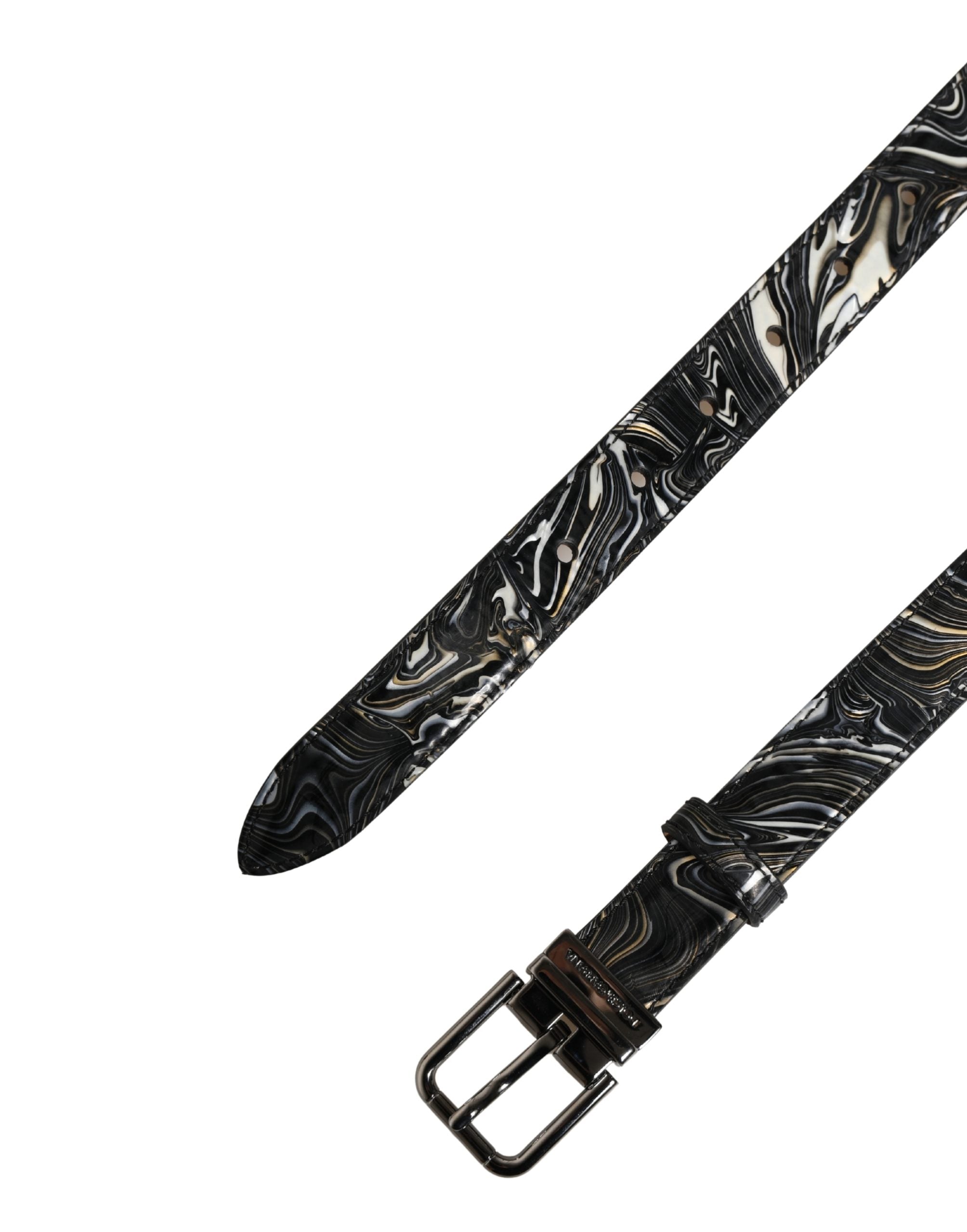 Dolce & Gabbana Men Black Marble Leather Metal Buckle Belt Dolce & Gabbana