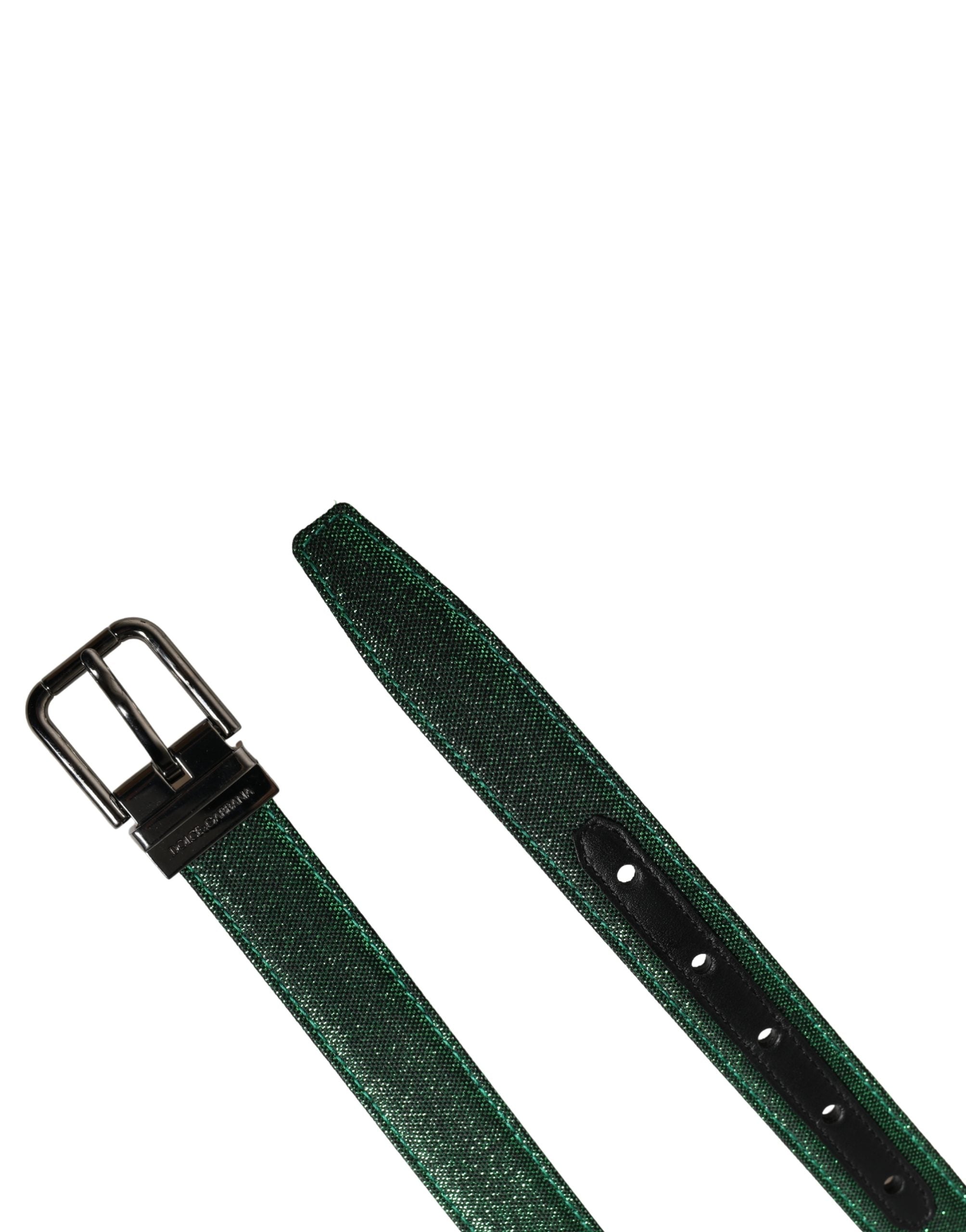 Dolce & Gabbana Men Green Lurex Polyester Metal Buckle Belt Dolce & Gabbana