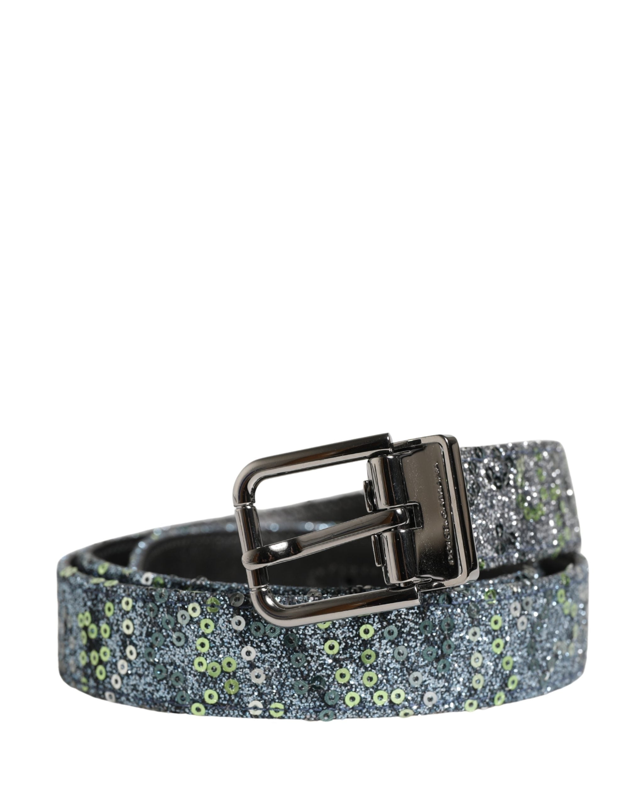 Dolce & Gabbana Men Multicolor Sequin Silver Metal Buckle Belt Dolce & Gabbana