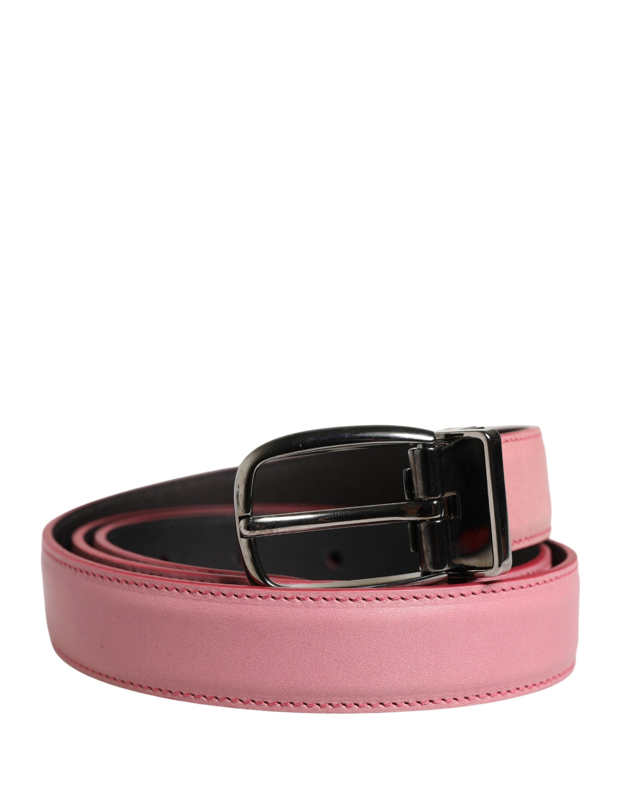 Dolce & Gabbana Men Pink Classic Leather Metal Buckle Belt Dolce & Gabbana