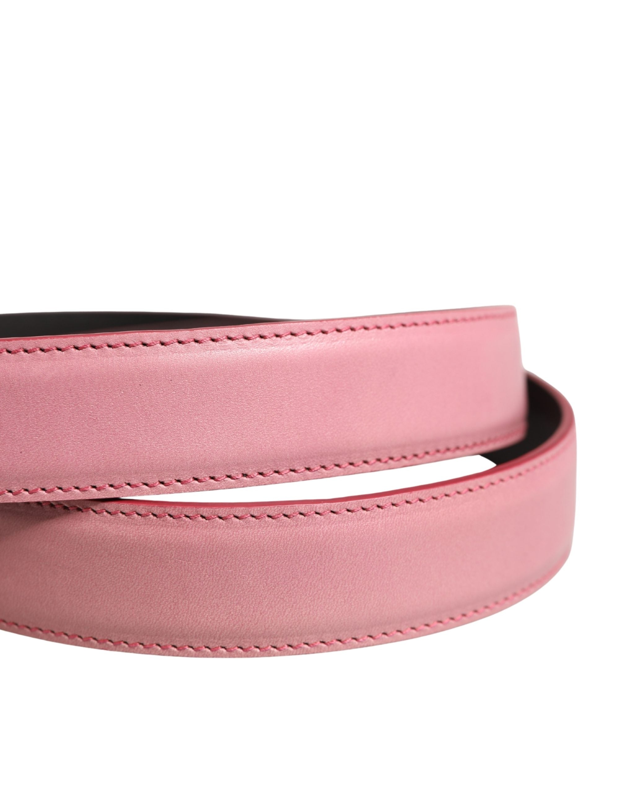 Dolce & Gabbana Men Pink Classic Leather Metal Buckle Belt Dolce & Gabbana