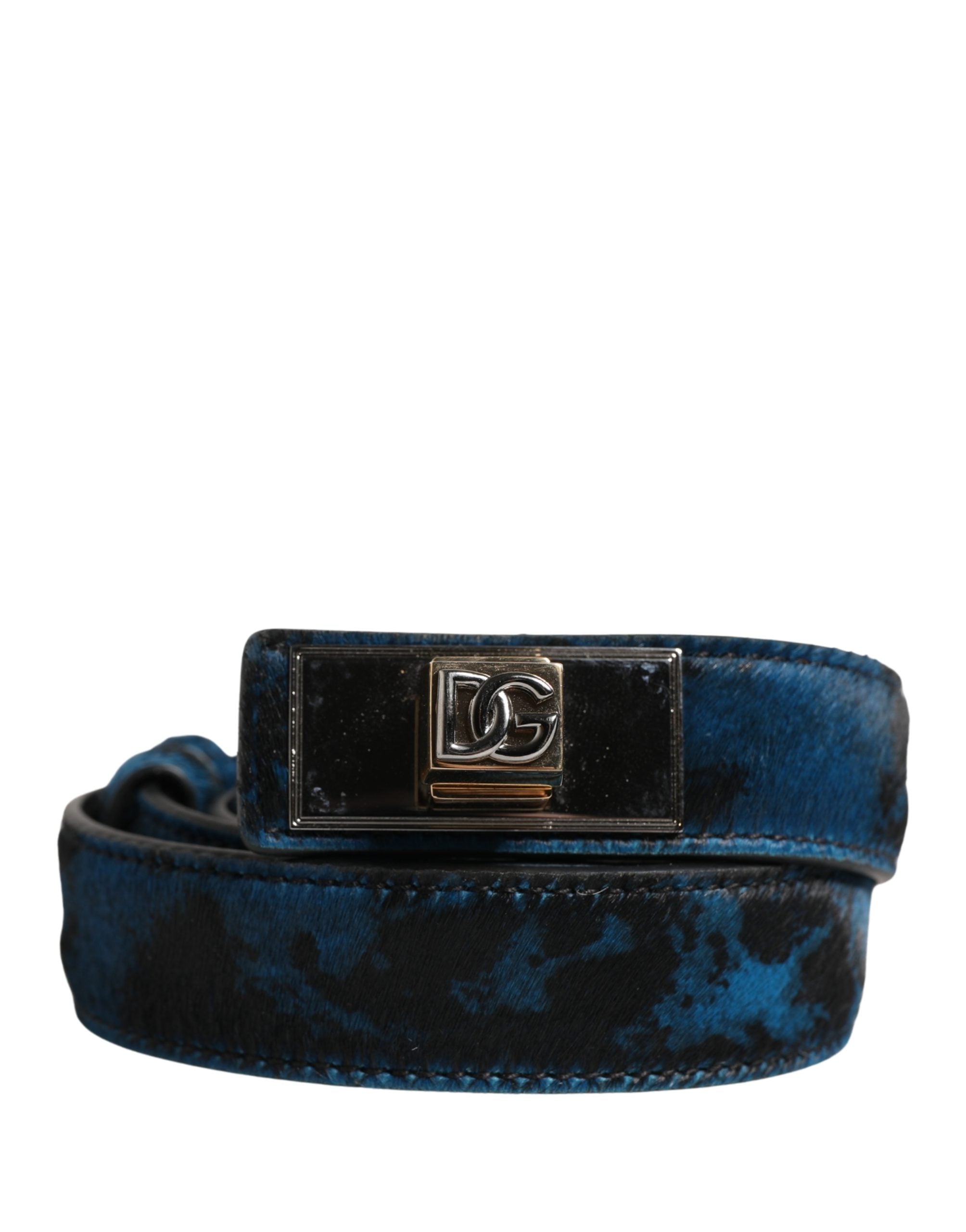 Dolce & Gabbana Men Blue Calf Leather Logo Metal Buckle Belt Dolce & Gabbana